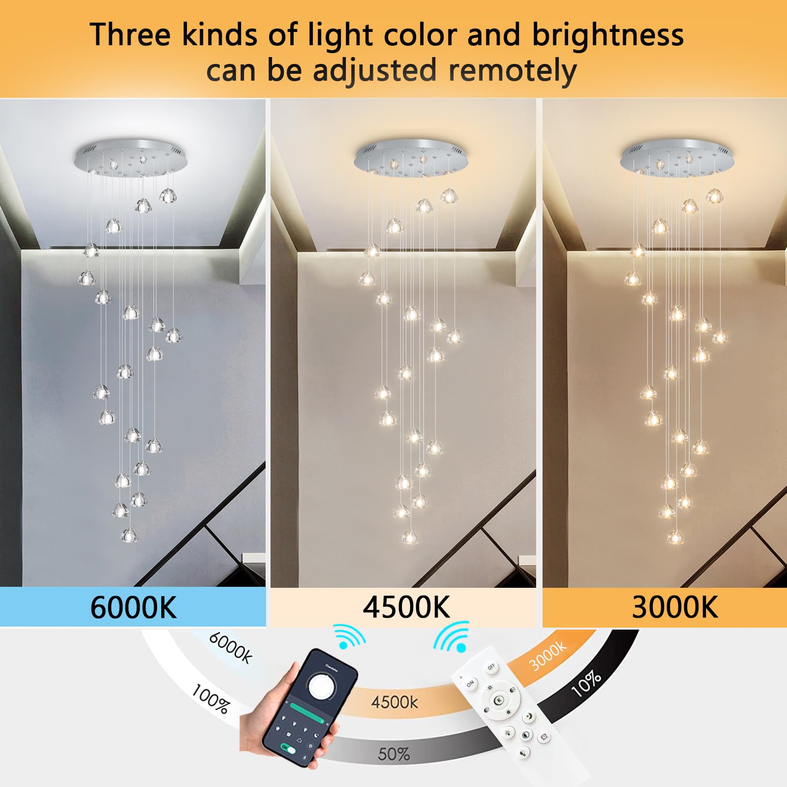 Haixiang 20-Lights Modern Chandeliers For Living Room Long Light High Ceiling Pendant Lights Led Dimmable Lighting Fixtures Chan