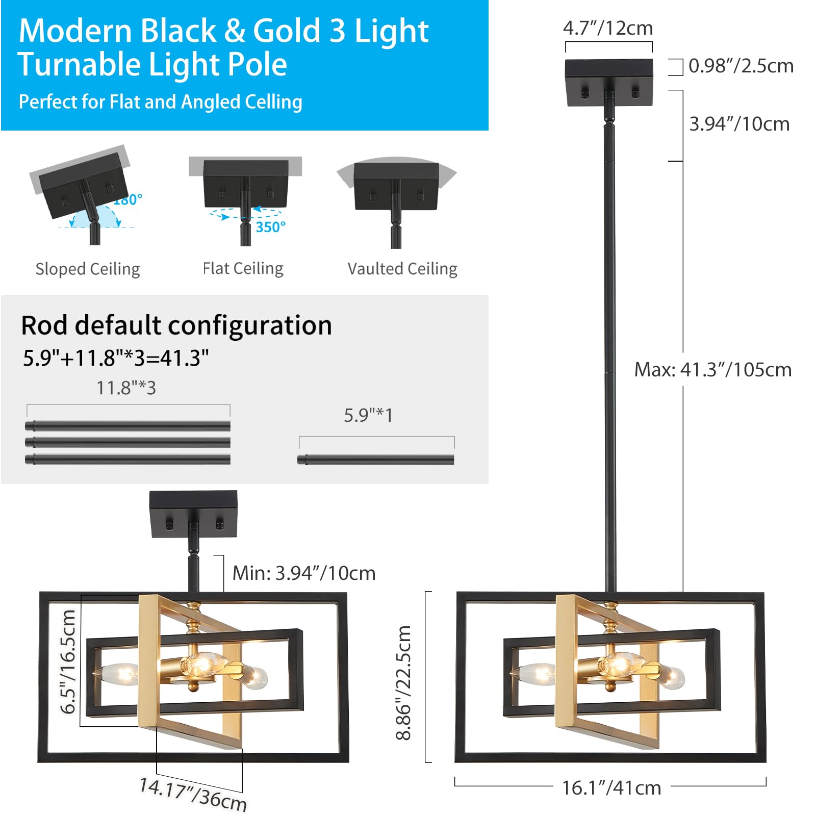 Xingqi Modern Chandelier Farmhouse Pendant Lighting Fixtures Semi Flush Mount Ceiling Lights For Dining Room Bedroom Living Room