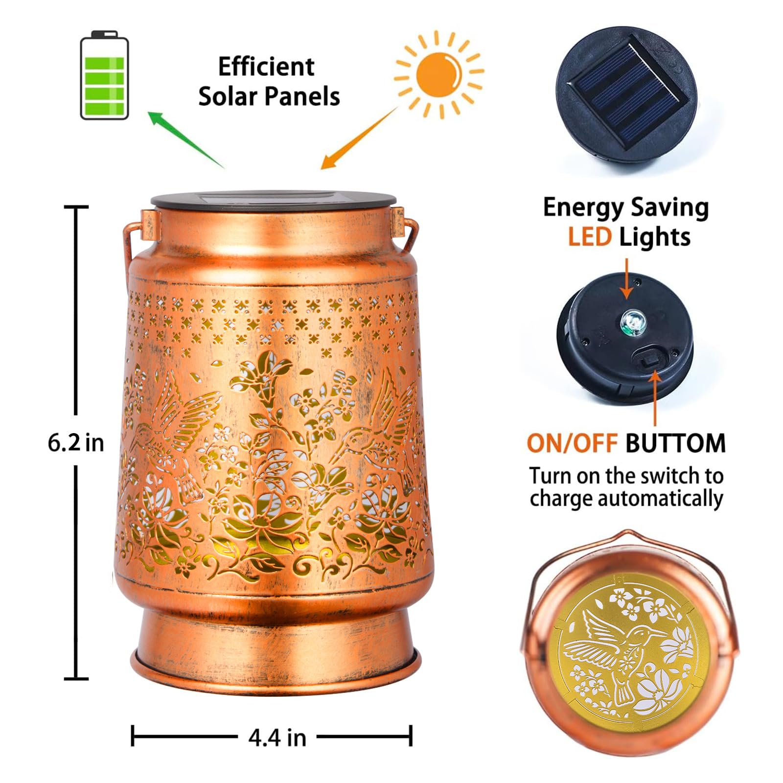 Solar Lantern Outdoor Hummingbird Garden Decor Gifts For Women Mom Grandma Retro Metal Decorative Hanging Lanterns Decoration Outside For Yard Patio Garden Backyard