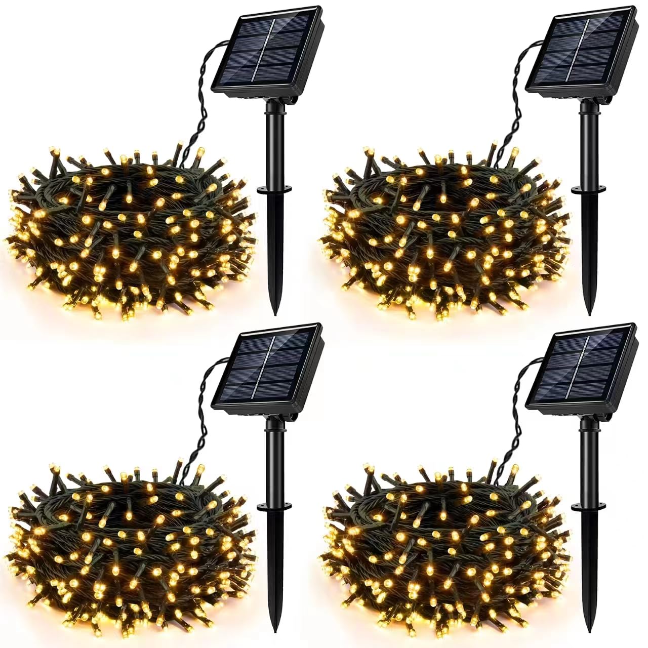 Lunaxinhuo 4Pack Solar String Lights For Outside, 400 Led Solar Christmas Lights Outdoor Waterproof With 8 Modes Solar Fairy Lights For Xmas Tree Party Wedding Garden Fence Decorations (Warm White)