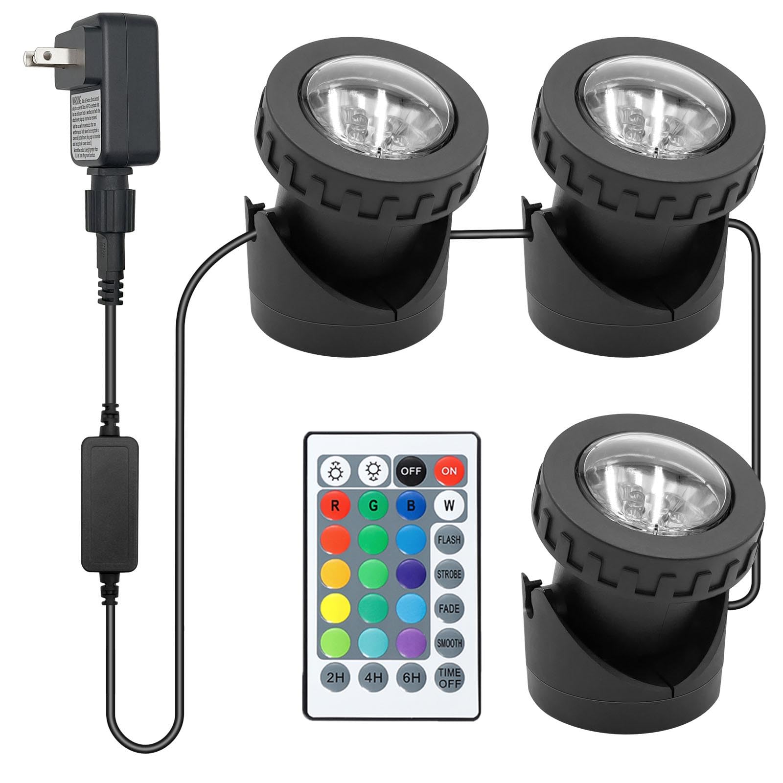 Colored Pond Lights With Timer, Rgb Fountain Lights Ip68 Waterproof Pond Light, Dimmable Outdoor Landscape Lights For Fish Tank Pond Fountain Garden(3 Lights)