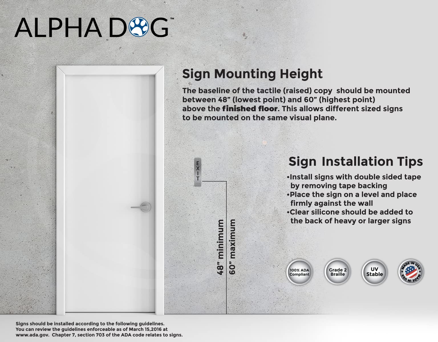 Alpha Dog Ada Signs Vertical Braille Exit Sign 8X2 Inch Ada Compliant Indoor Outdoor Business Easy Install Usa Made (Brushed Sta