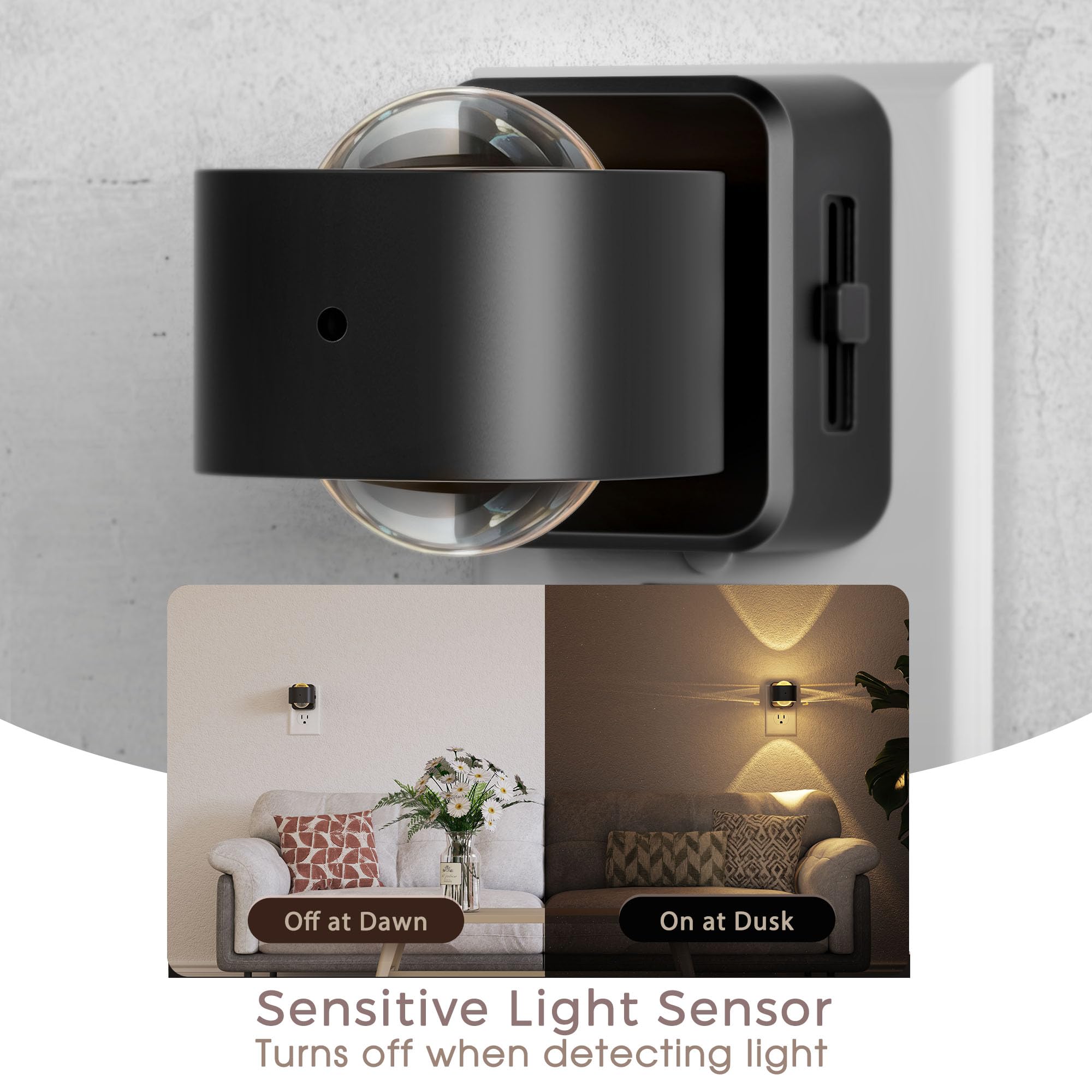 Briignite Night Light Projector, LED Dusk to Dawn Sensor, 180° Rotating, 2 Pack, Warm-Black Cover, Model BRGY154, Plastic
