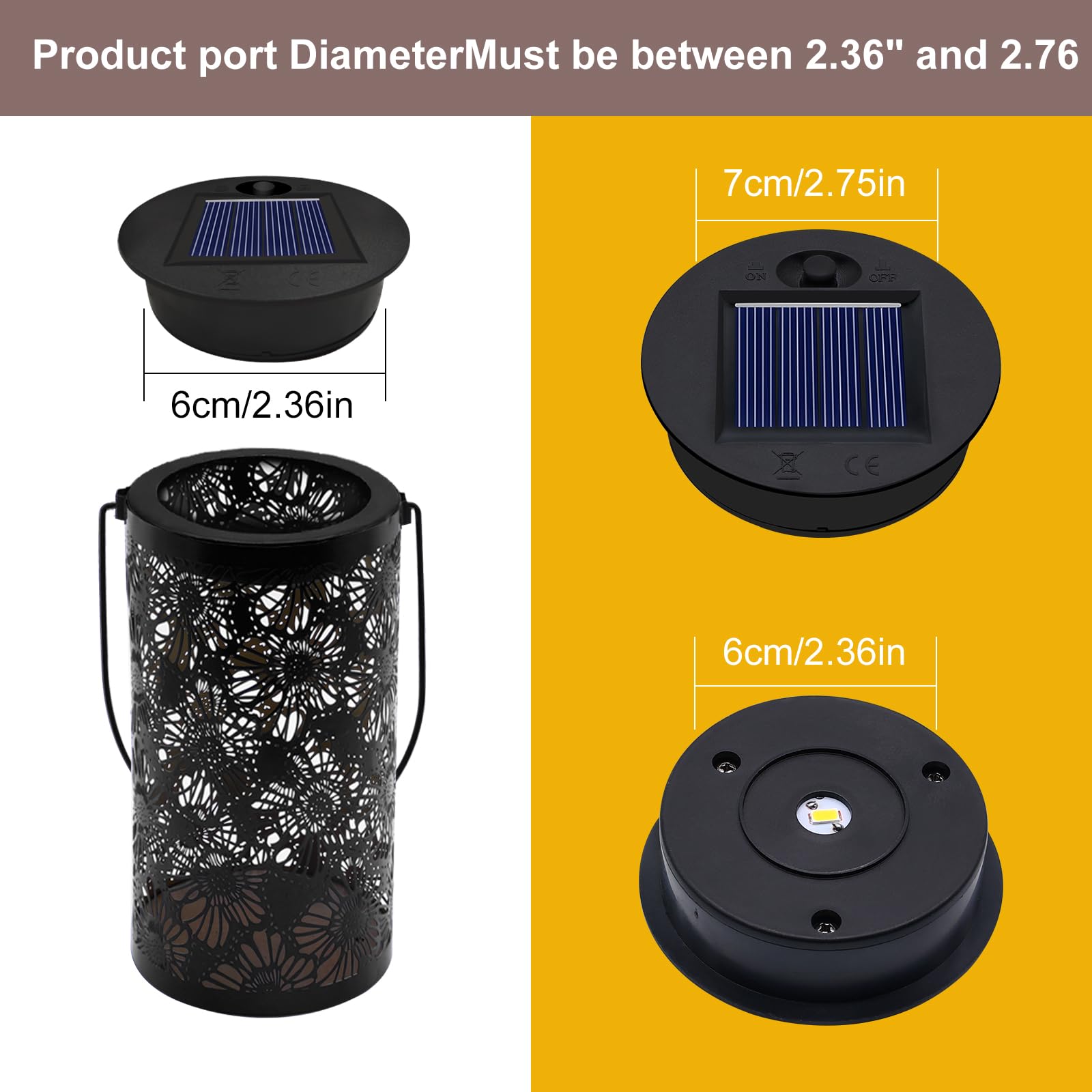Solar Lights Replacement Top 2 Pack - 2.76 Inches Outdoor Replacement Solar Light Parts, Led Solar Lantern Light Lids, Waterproo