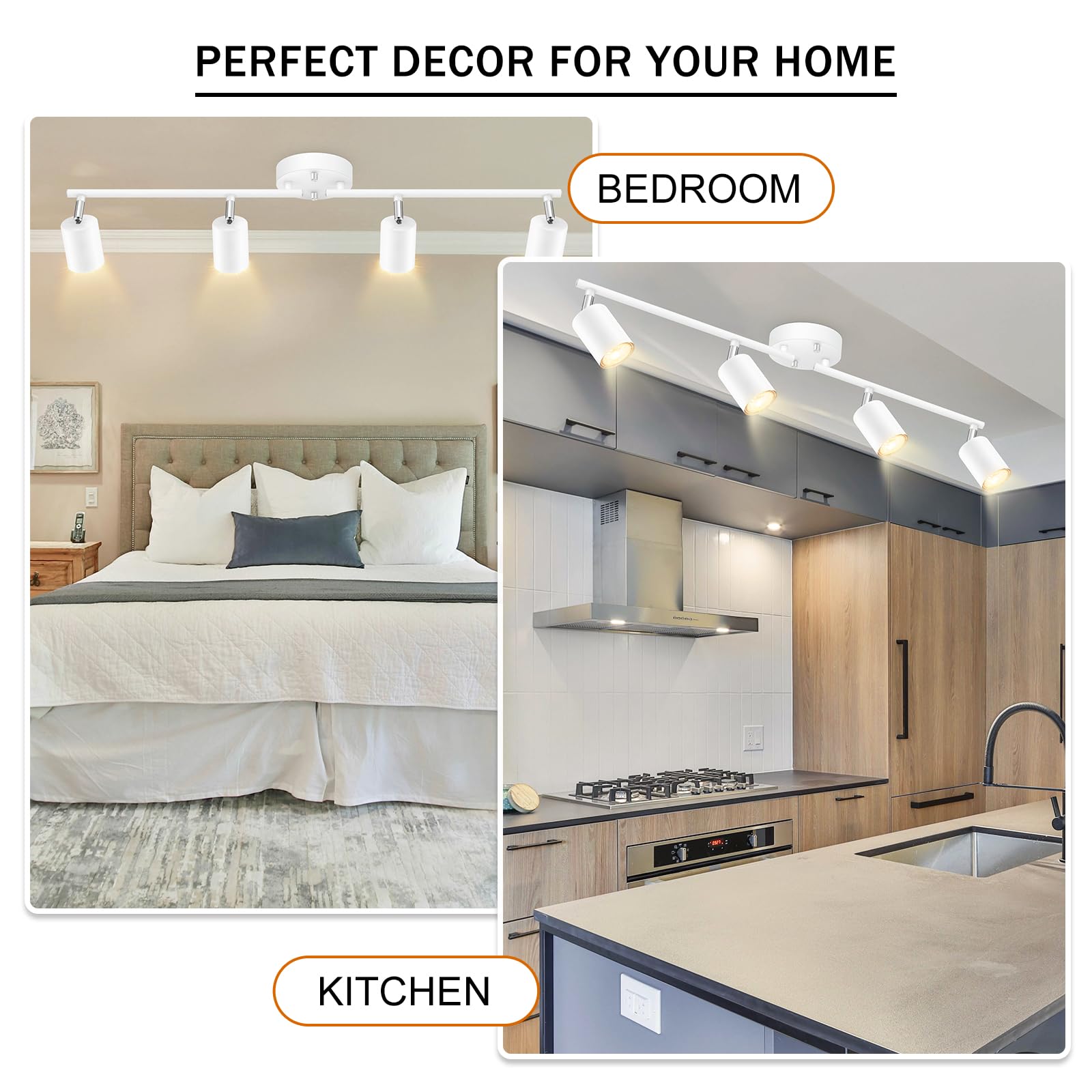 White Track Lighting Ceiling Fixture, Kitchen Light Fixtures, 30'' 4-Light Rotatable Led Track Lights, Semi Flush Wall Sconces L