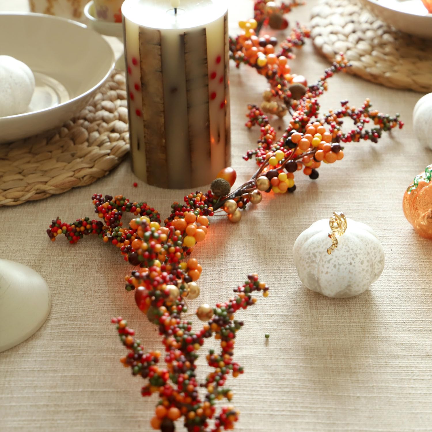 Fall Garland with Lights Harvest Berry Garland - 6.5 FT 25 LEDs Warm Orange Fairy Lights Battery Operated with Remote Ideal Autu