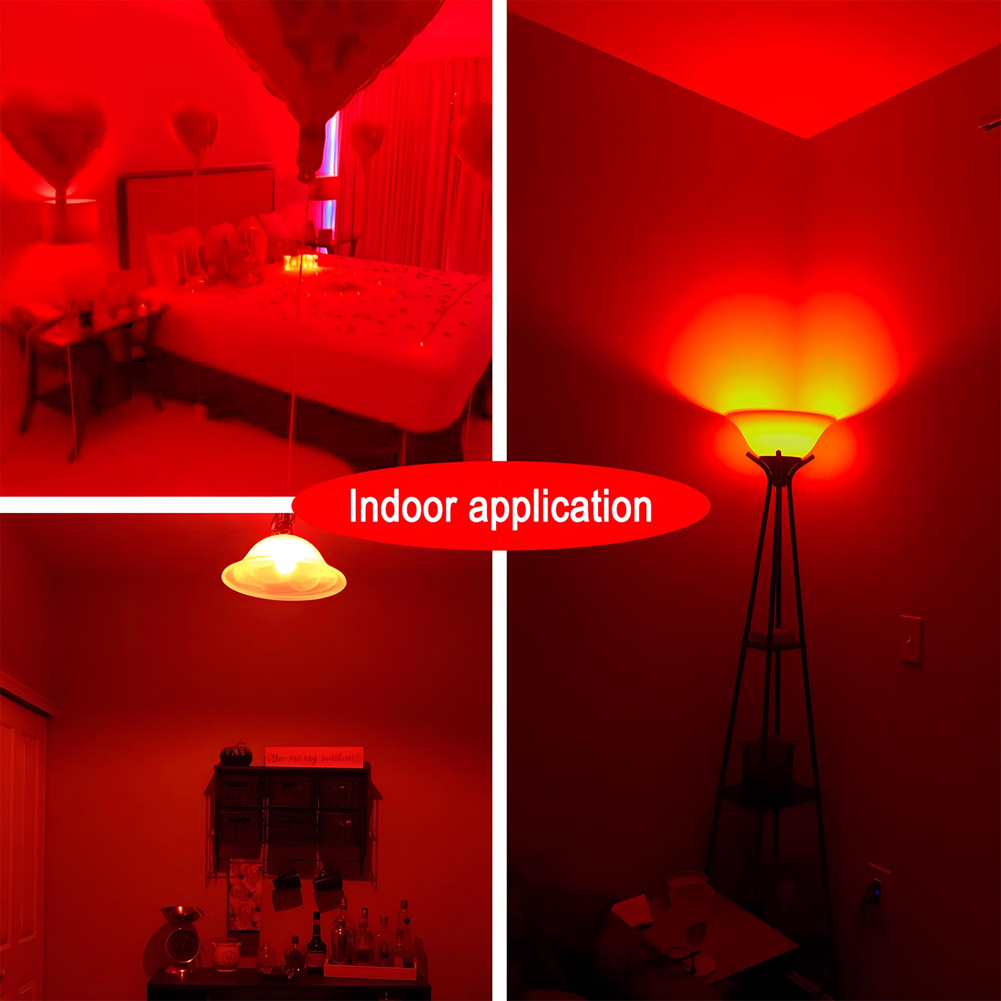 U4Glory 9W Red Led Light Bulb, A19 E26 Base, 4 Pack - Ideal For Indoor/Outdoor