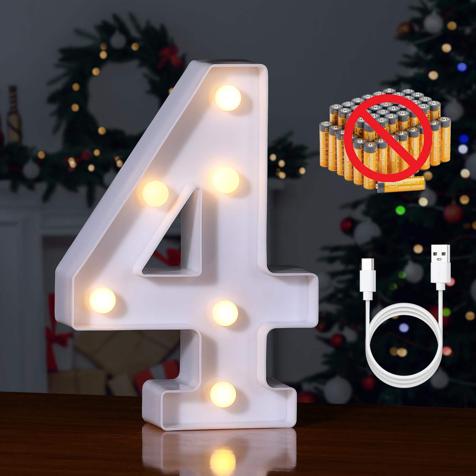 Foaky Rechargeable LED Letter Light Sign - Warm Rechargeable Plastic Marquee Decor for Weddings, Birthdays, and Christmas - Size 4
