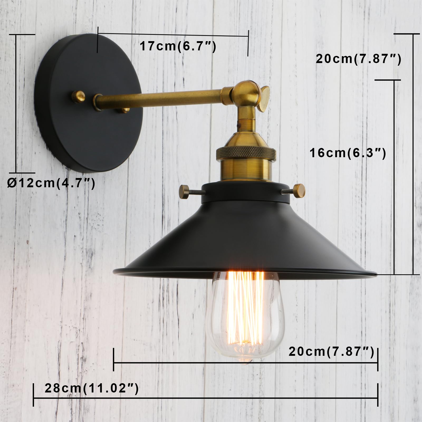 Permo Vintage Industrial Metal Wall Sconce Lighting 180 Degree Adjustable Wall Lamp (Antique-Black)