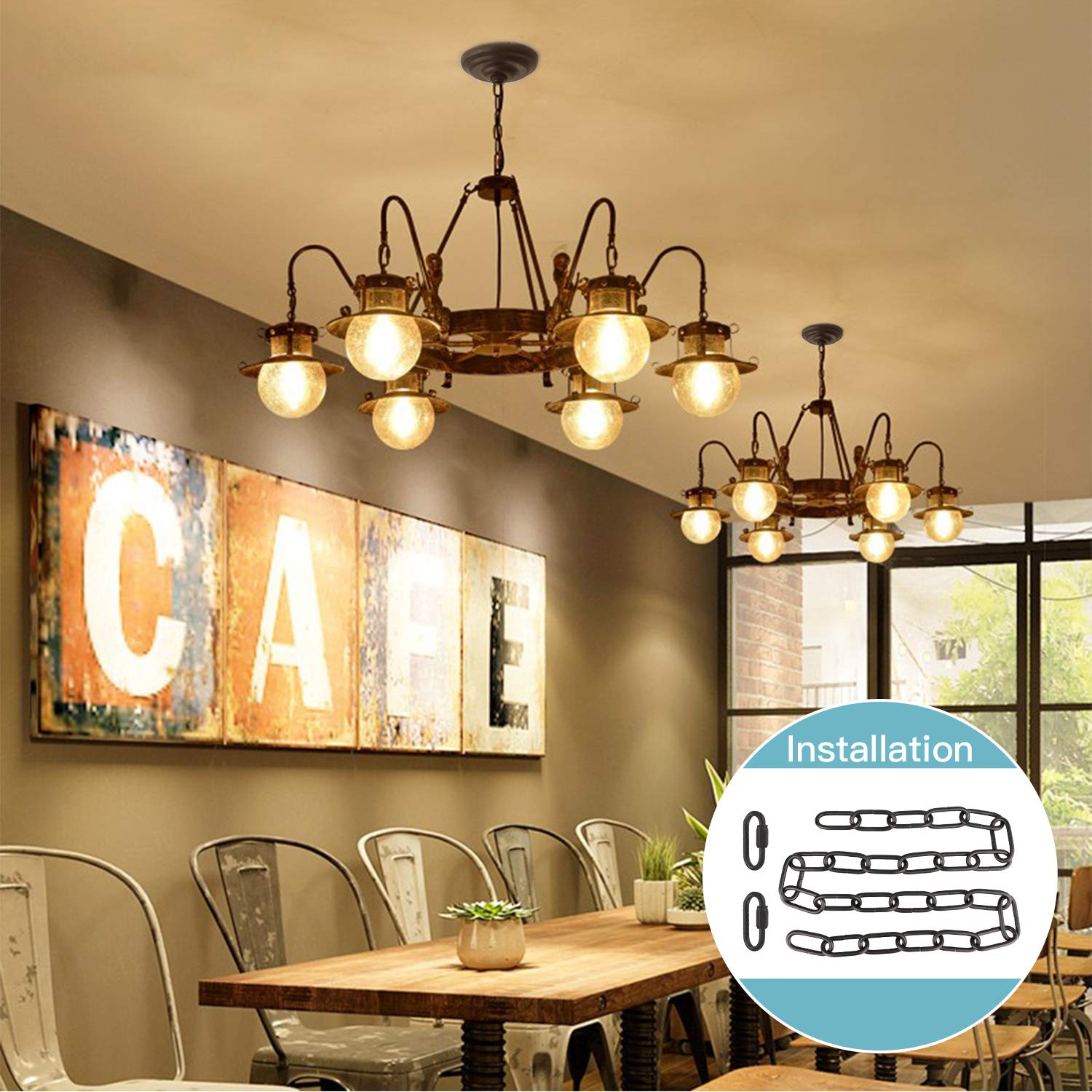 Helunsi Black Chandelier Chain, 6ft Iron Extension with Lock, Heavy Duty Pendant Lighting Fixture