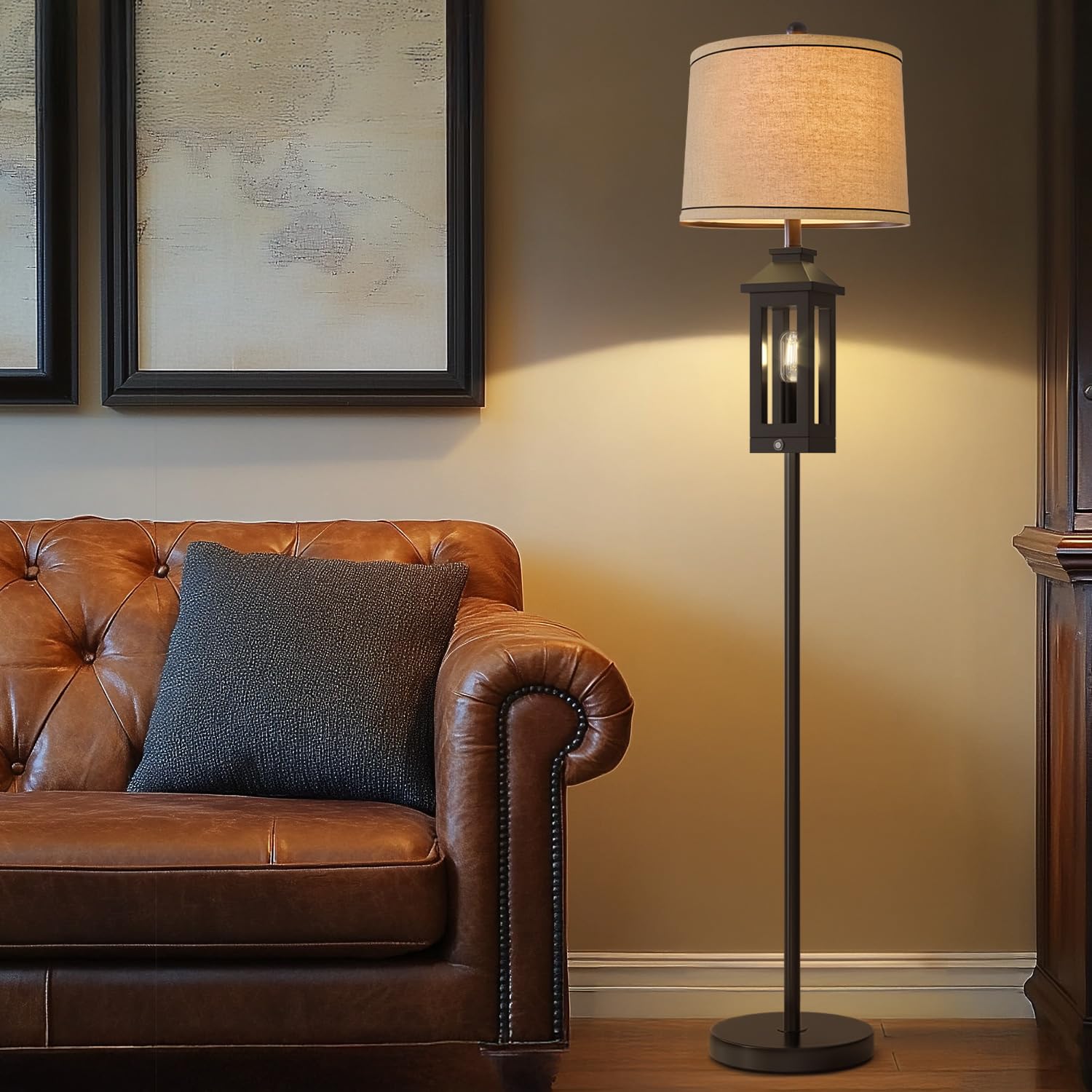 G-Safava 63&quot; Black Floor Lamp - Tall Standing Cage Shape Light For Living Room & Bedroom