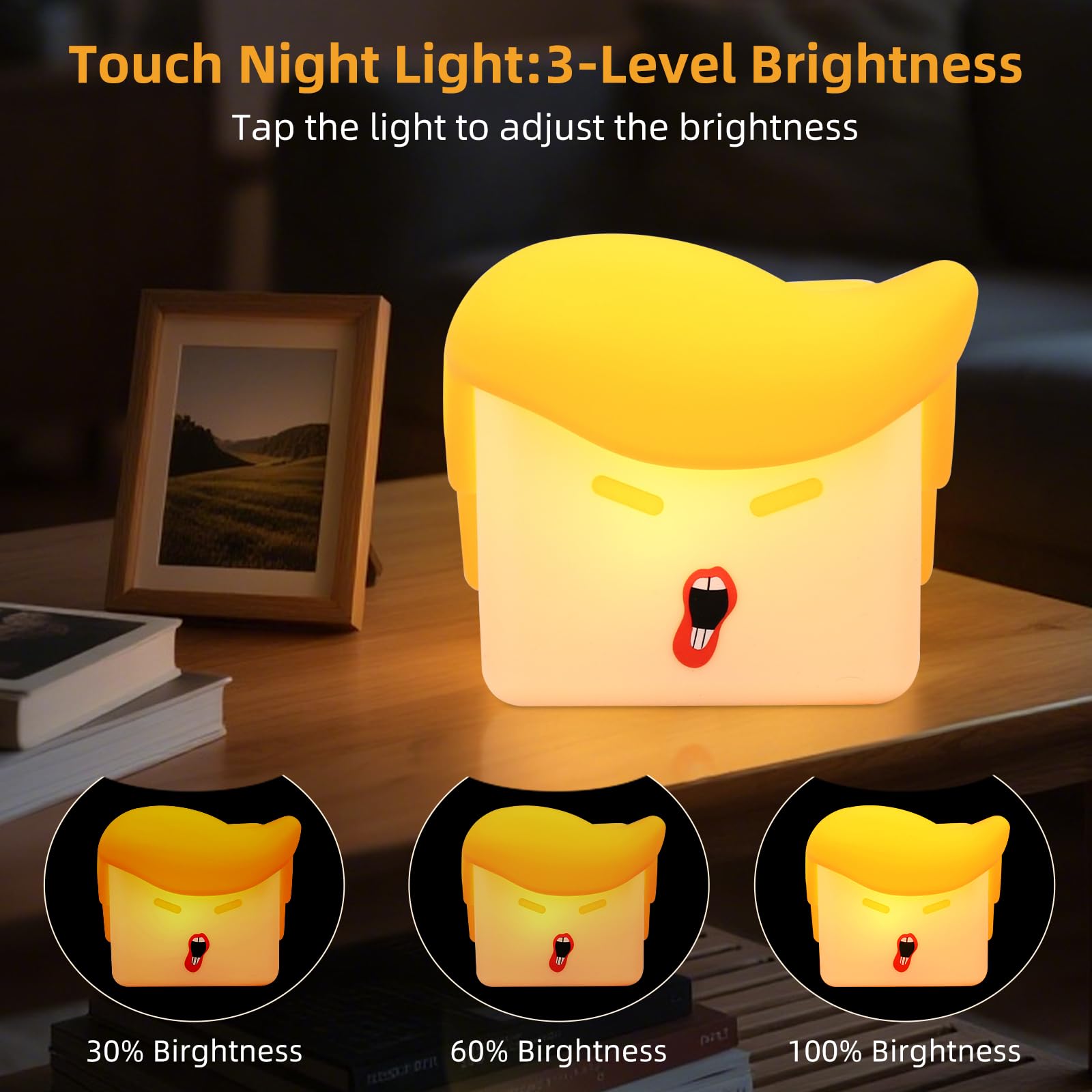 Tcamp Silicone Touch Lamp - Dimmable Yellow Bedside Light, Rechargeable, Model RY-TLPYD