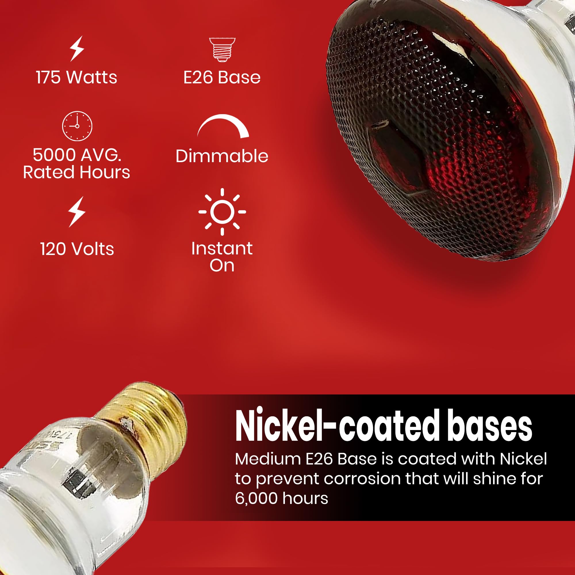 250 Watts R40 Red Heat Lamp Light Bulbs Infrared Flood Reflector Incandescent Spotlight For Food Service, Brooder Bulb, Chicken, Pet, Bathroom, Light Therapy 250R40/Hr Medium E26 Base 1 Pack