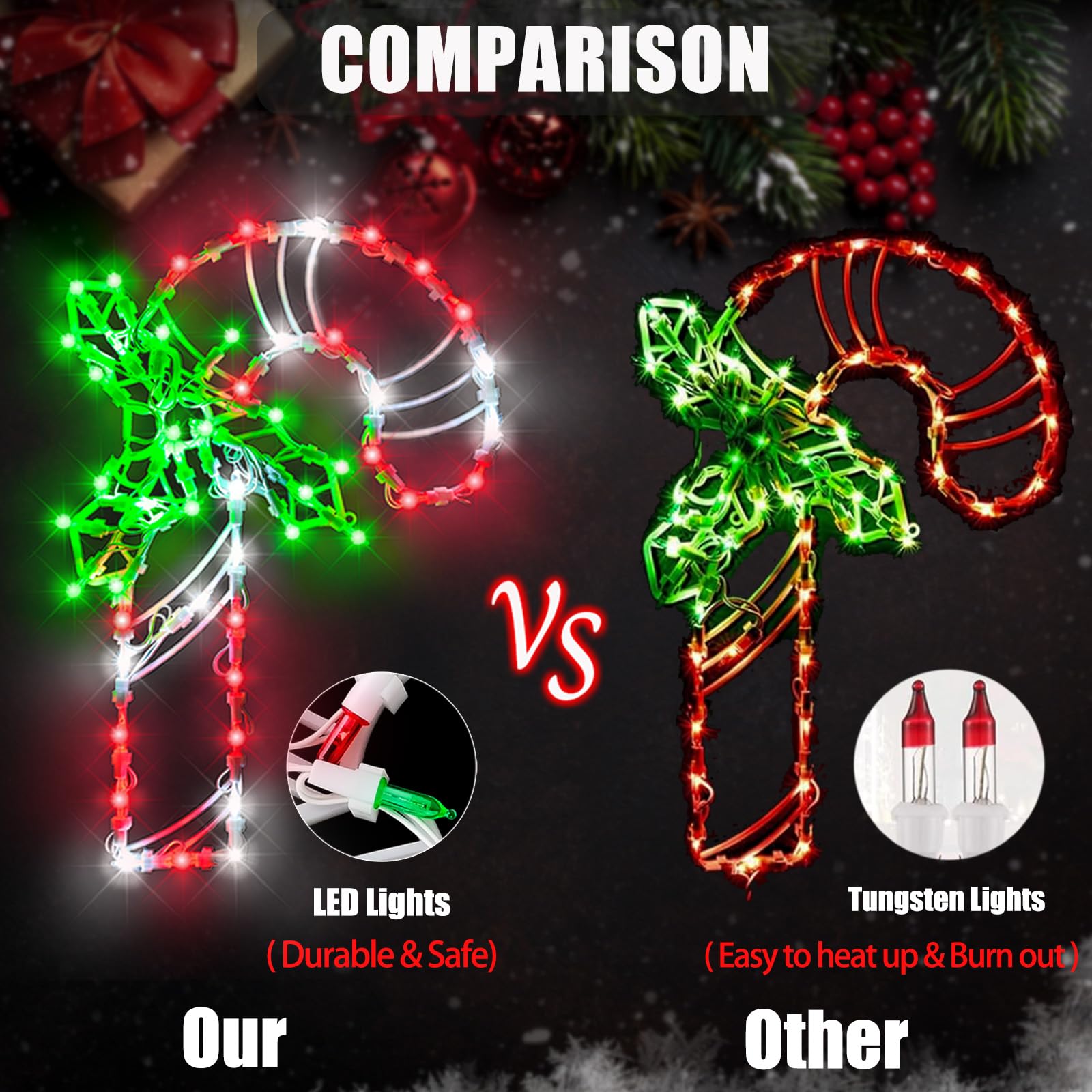 LOCYFENS Christmas Window Lights - 16.5in LED Decorations, 4 Pack (Reindeer, Snowman, Wreath, Candy Cane), Multicolor, Model JYD-GLHX