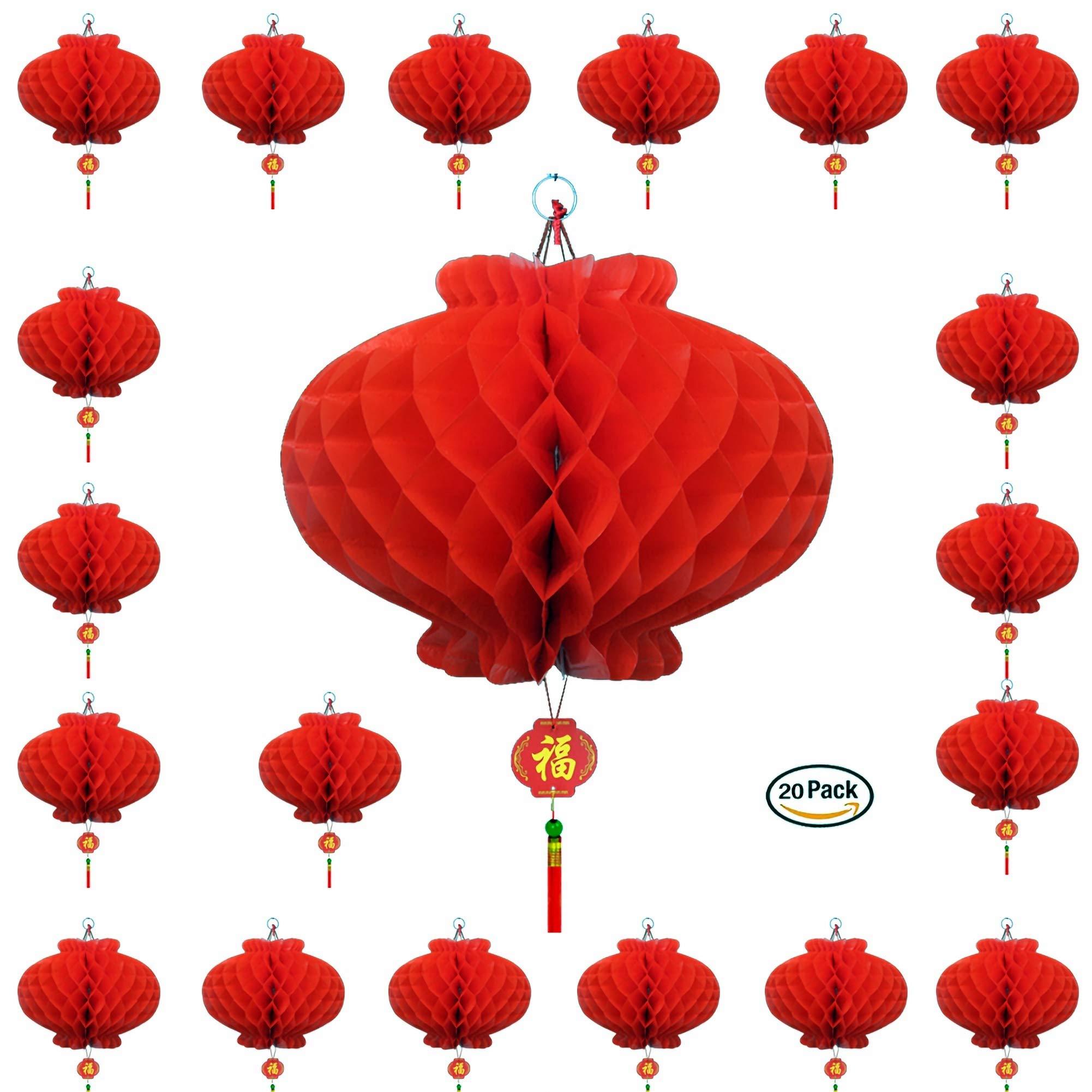 20 Pack 7.9'' Chinese Red Lanterns for New Year Decoration, Spring Festival, Mini Hanging Red Paper Lanterns for Party Wedding R