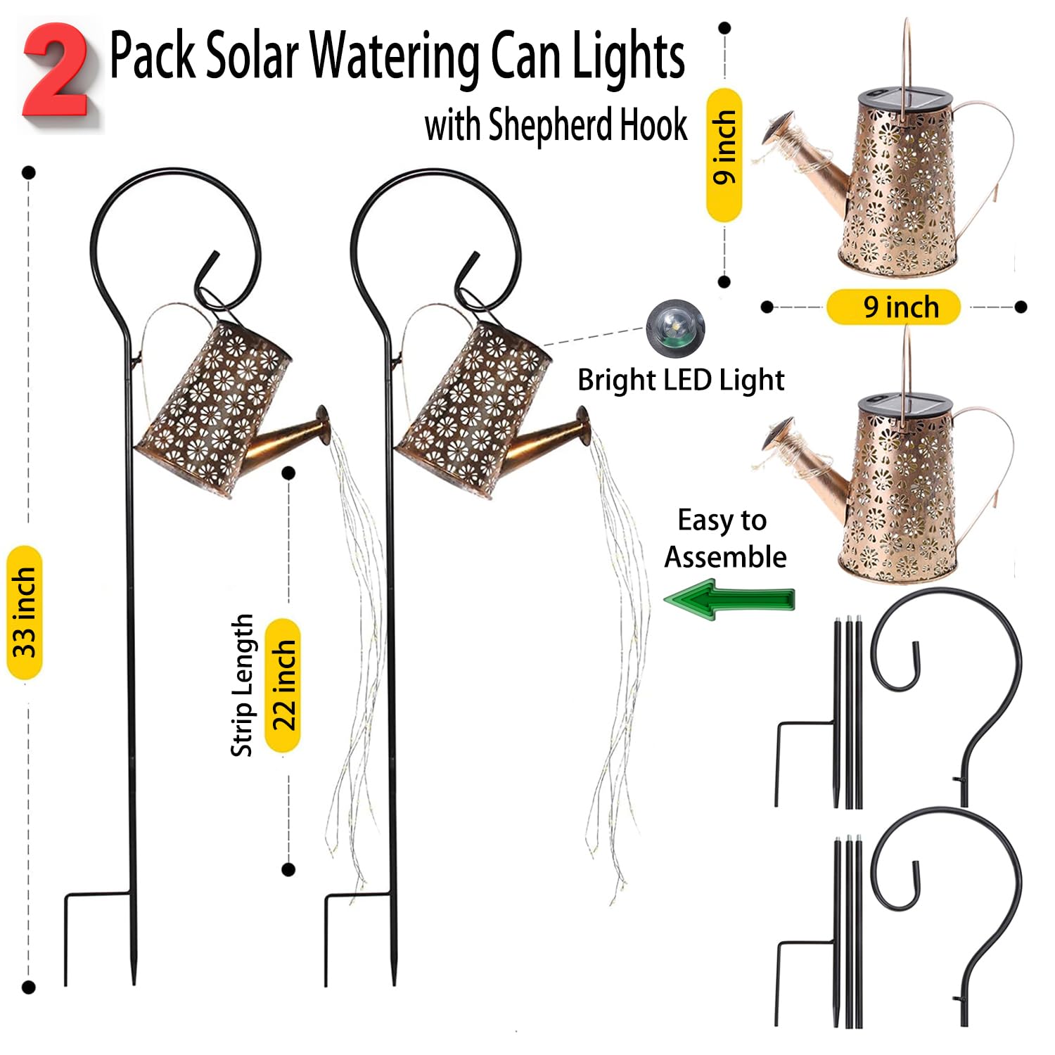 Wdlfcgc 2 Pack Solar Watering Can With Lights,Solar Outdoor Garden Decor Waterproof Hanging Lantern Landscape Lights Outside Dec