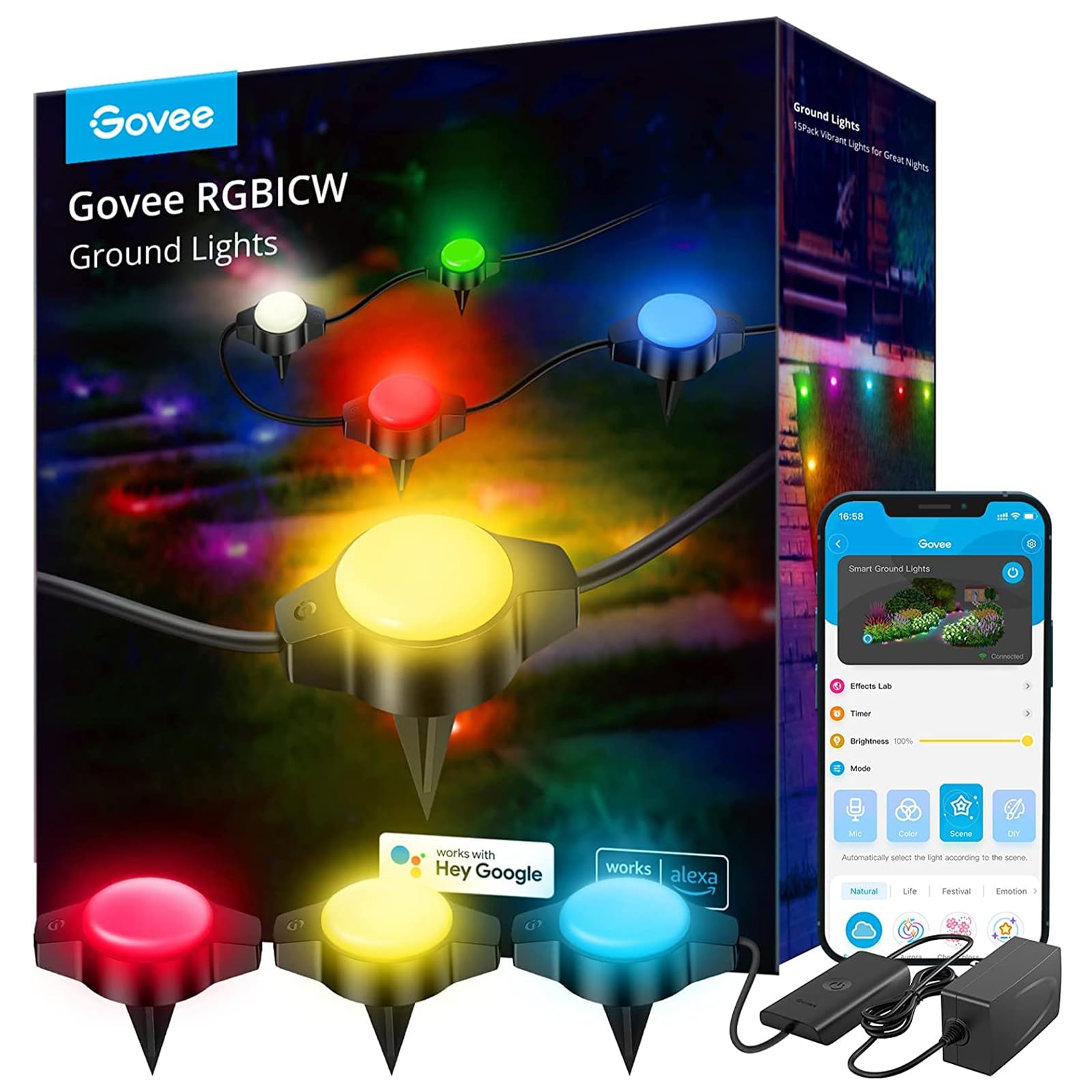 Govee Outdoor Ground Lights, Christmas Decorations, IP67 Low Voltage Pathway 36ft, RGBIC With Warm White, 15 Pack, App Control W