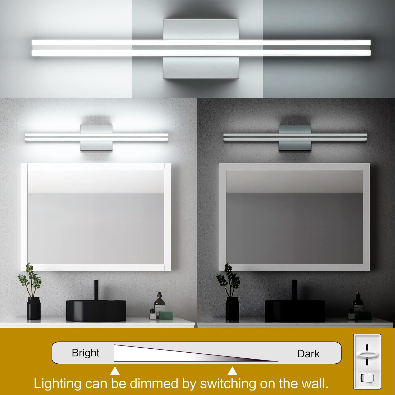 Solfart Silver Bathroom Vanity Lighting Fixtures Modern Led Lights Dimmable Vanity Light Over Mirror With Acrylic Light Bar