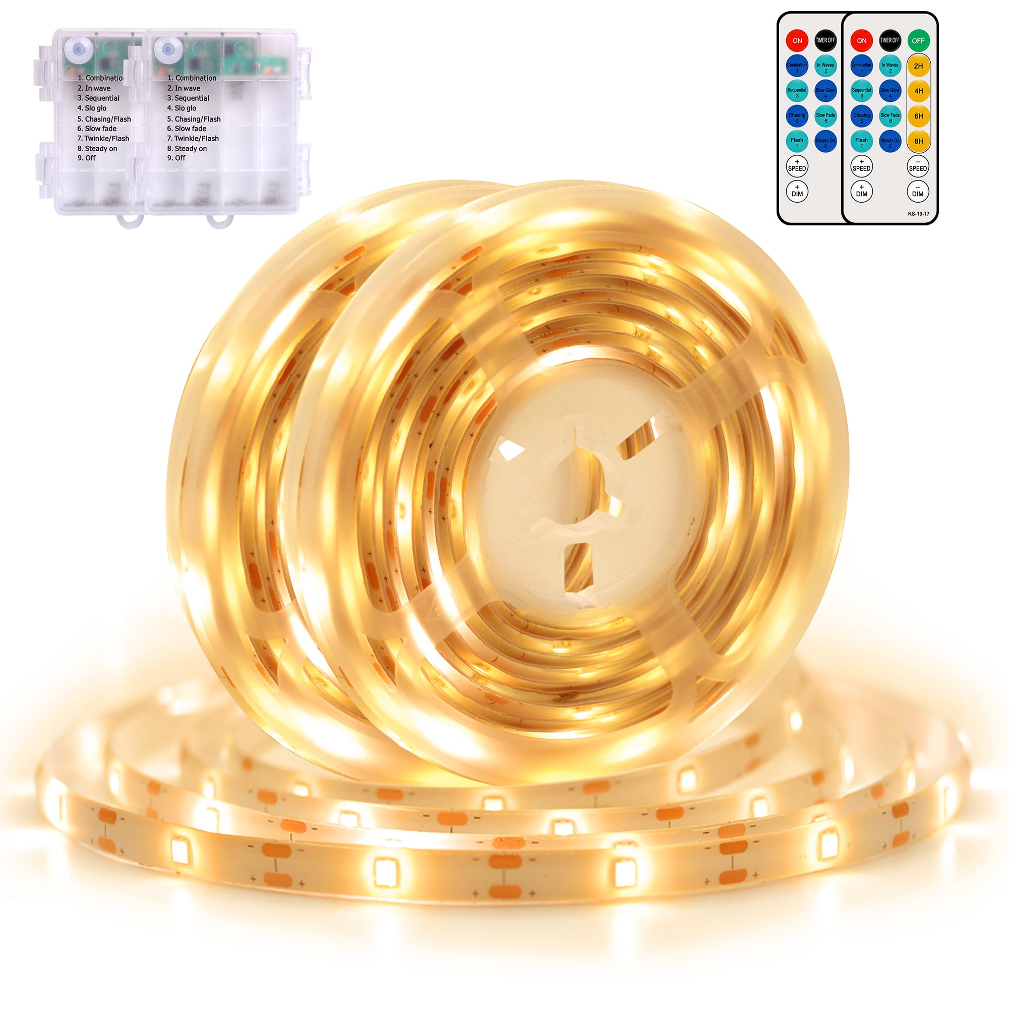 echosari 2 PCS Strip Lights Battery Operated, 16.4Ft 150 LED Strip Lights Self-Adhesive with Remote Timer, Flexible Cuttable Lig