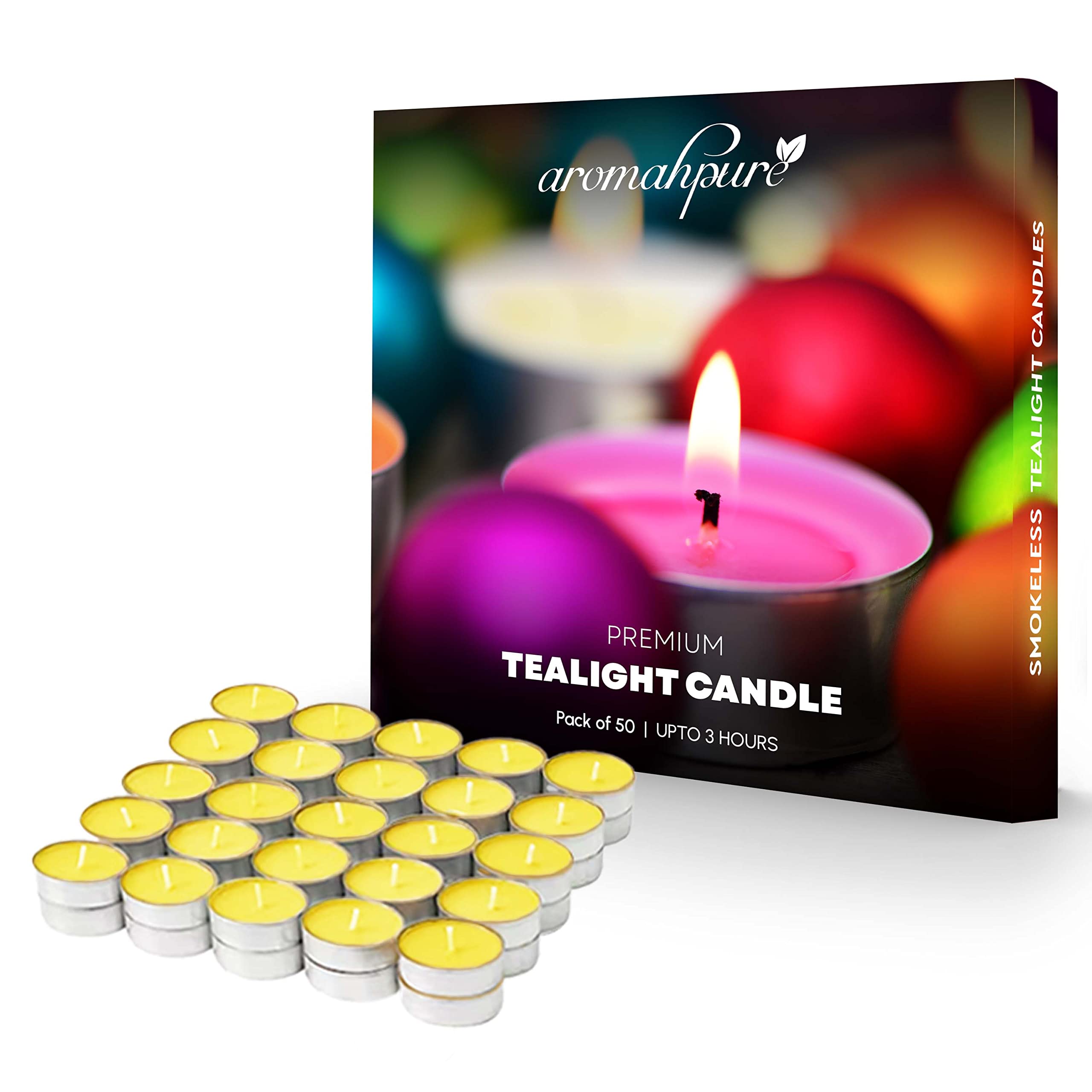 Aromahpure Scented Decorative Tealight Candles | Wax Tealight Candle | 10 gm, 50 Pcs| Thai Lemongrass Smokeless Candles | 3 Hour