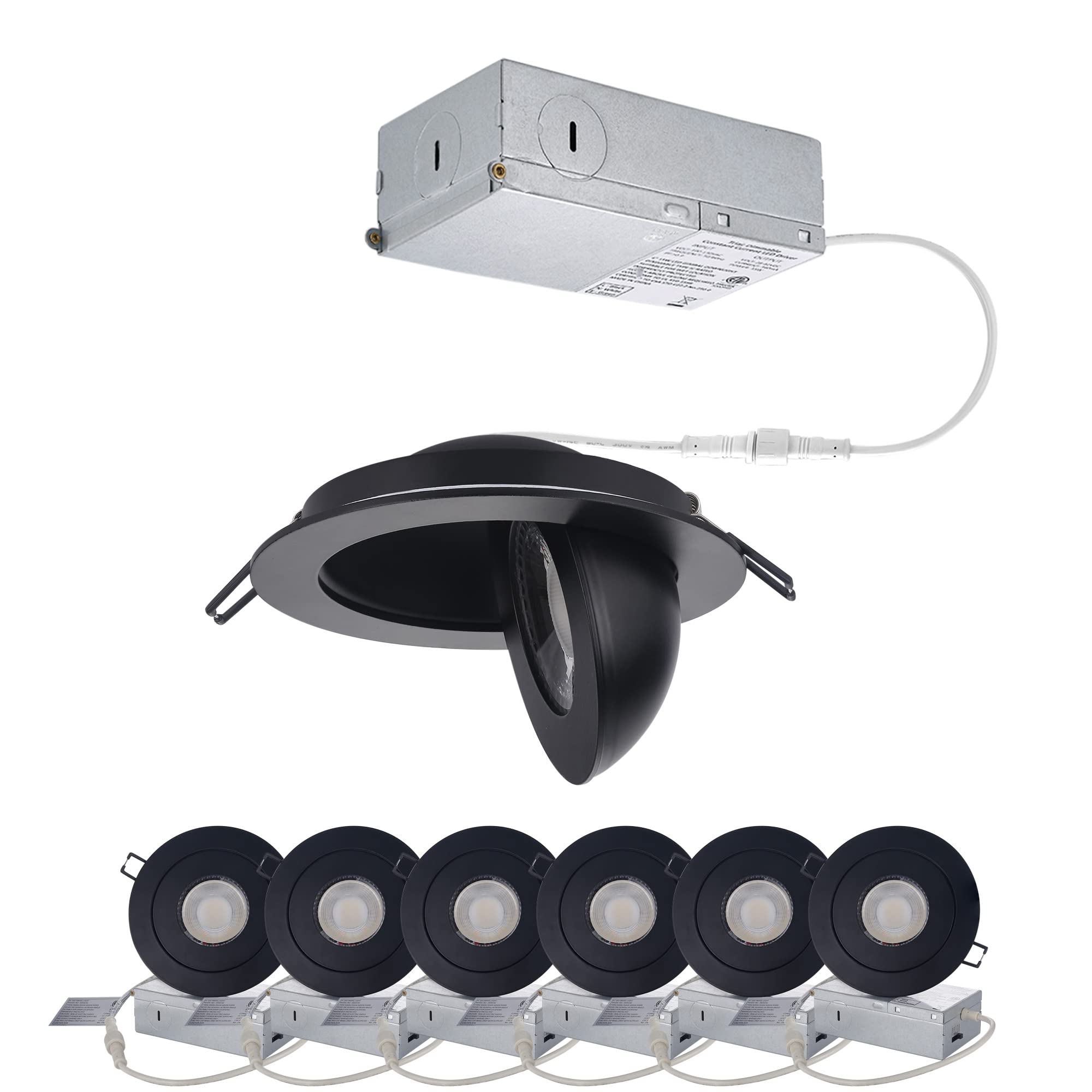 Popanu Gimbal Led Recessed Light - 4 Inch Black 9W 360° Rotation Directional Adjustable Eyeball Sloped Ceiling Recessed Lighting 4 Inch Light Wafer Soffit Indoor Spotlight Canless Black 4 Inch 6 Pack