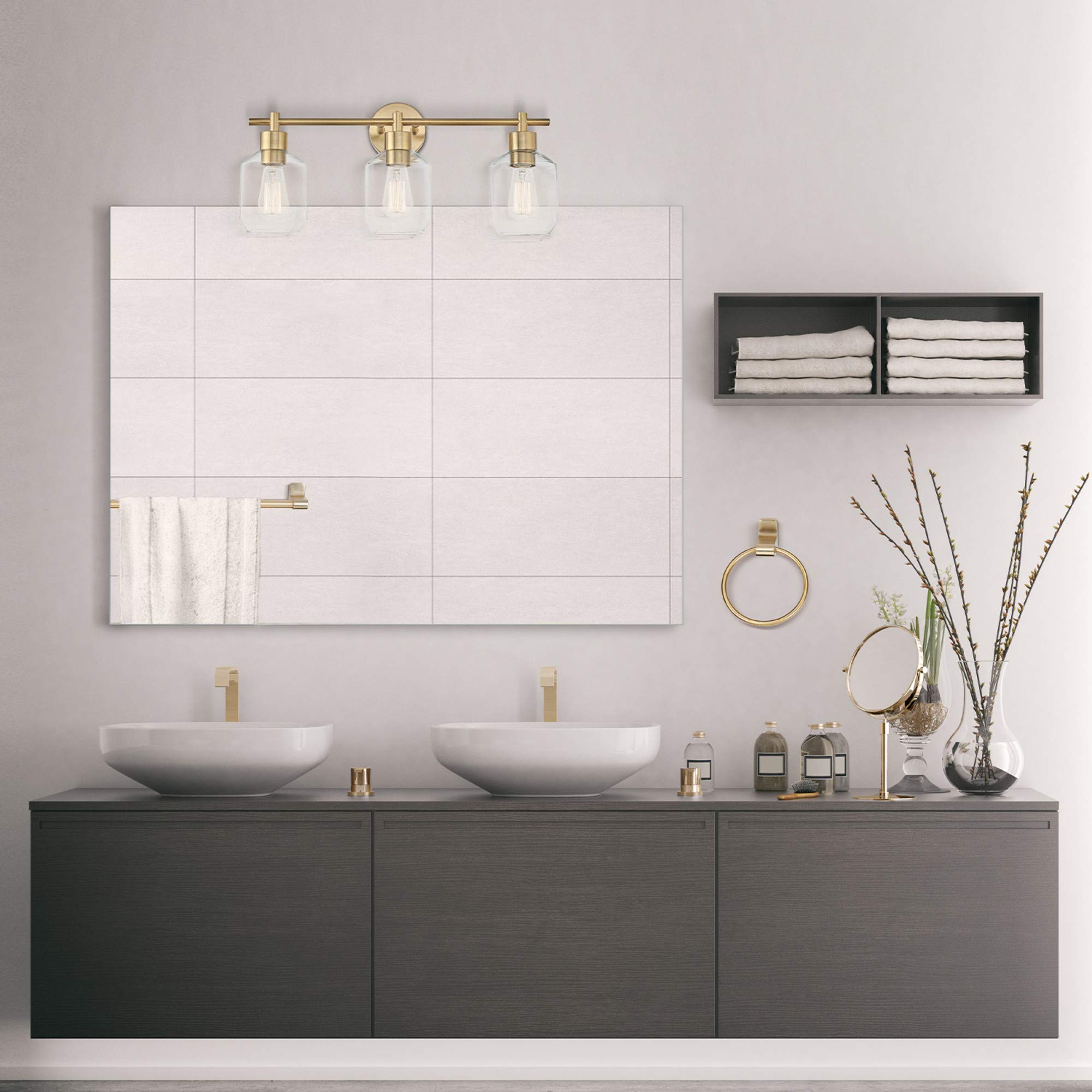 Globe Electric 51638 3-Light Vanity Set, 5 Piece, Gold Finish, Metal, 11.75 inches