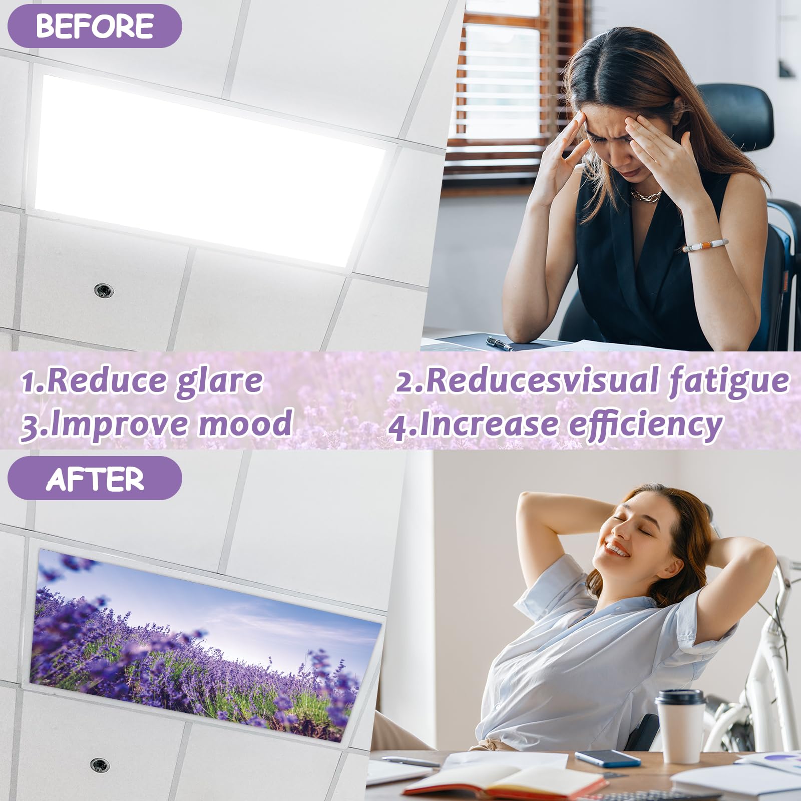 Wiooffen Fluorescent Light Covers 8 Pcs Magnetic 4x2 Feet Polyester Lavender Model YM0919