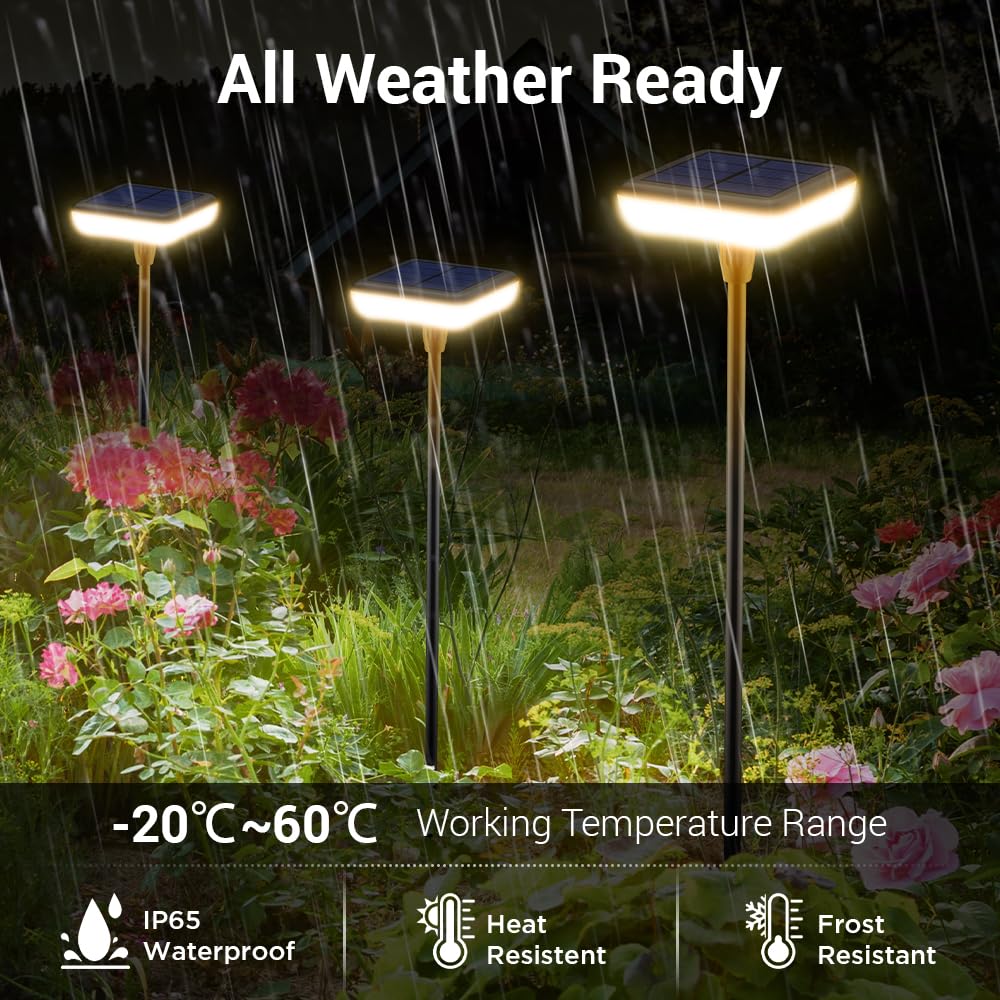 Ainostone Solar Lights Outdoor Pathway 8 Pack IP65 Waterproof 31in Adjustable Black Solar Garden Lights
