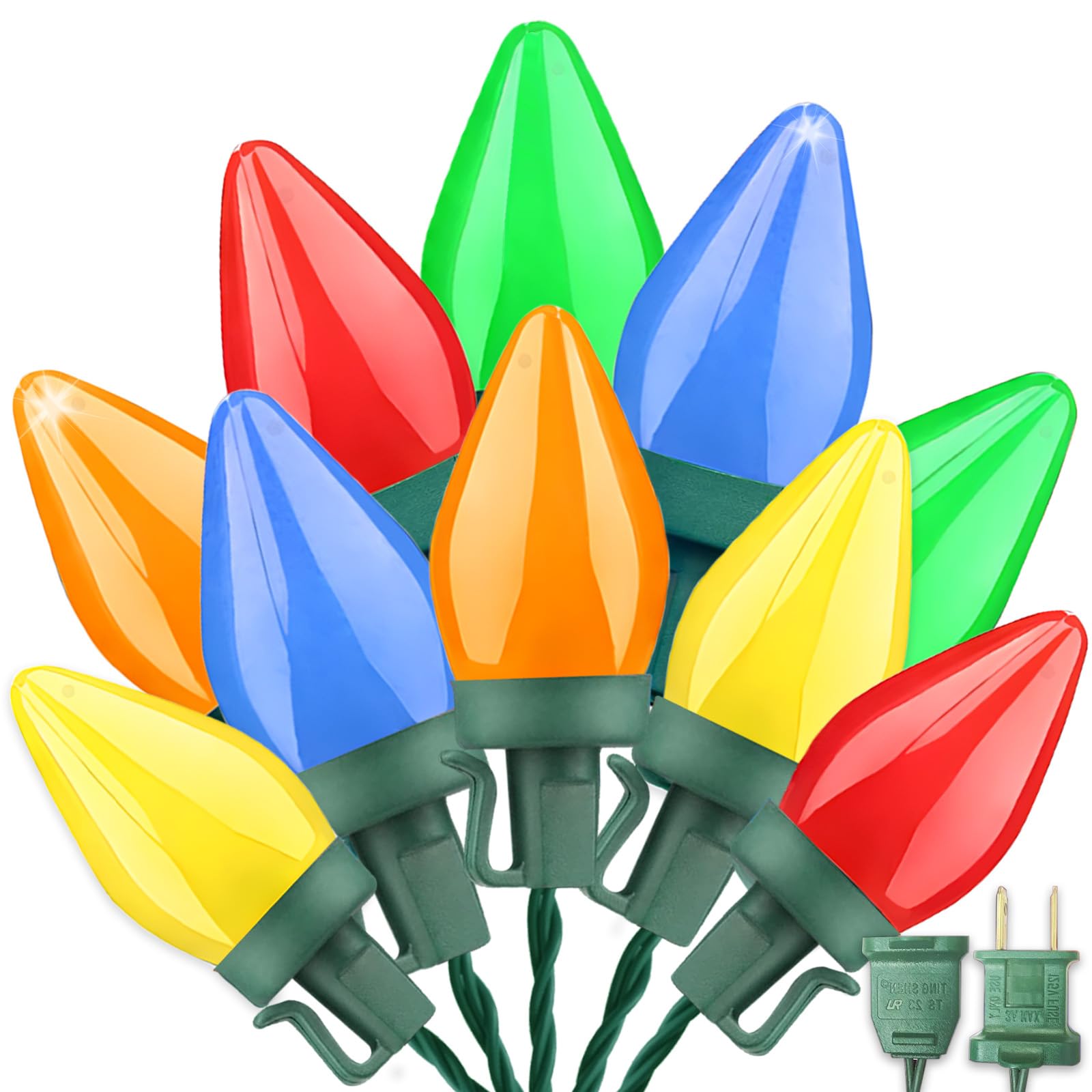 Supernoor 50LED C7 Christmas LED String Lights, 26Ft C7 Vintage Christmas Lights C7 Colorful Light Bulbs C7 Christma String Ligh