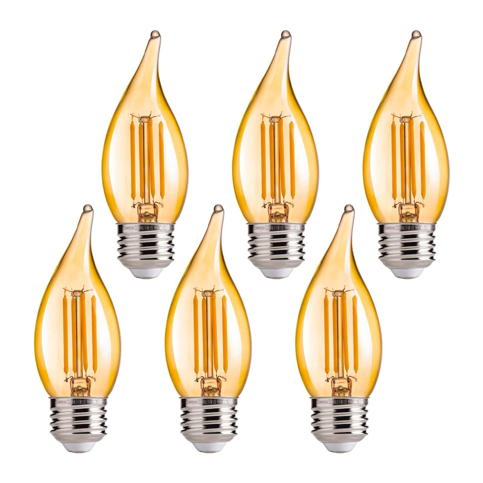 Alampever Led Chandelier Light Bulbs 40 Watt, Dimmable Ca11 Candelabra Led Light Bulb, E26 Led Bulbs 2200K Warm White, Amber Gla