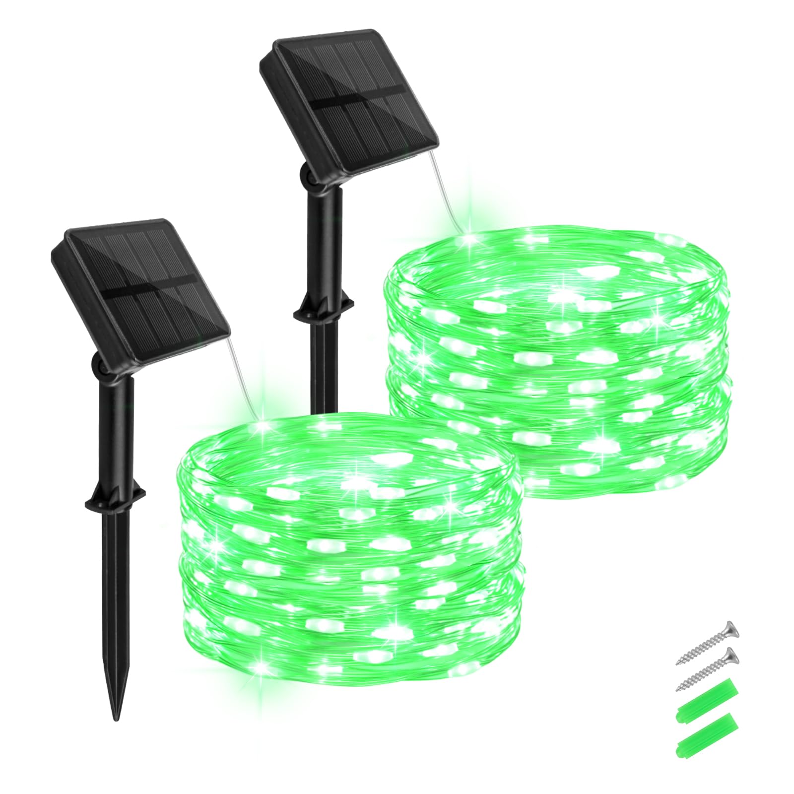 Solar Fairy Lights Green Outdoor Waterproof,16.4ft 50LED Solar String Lights Green for Outside 8 Modes 2 Packs for Patio Backyar