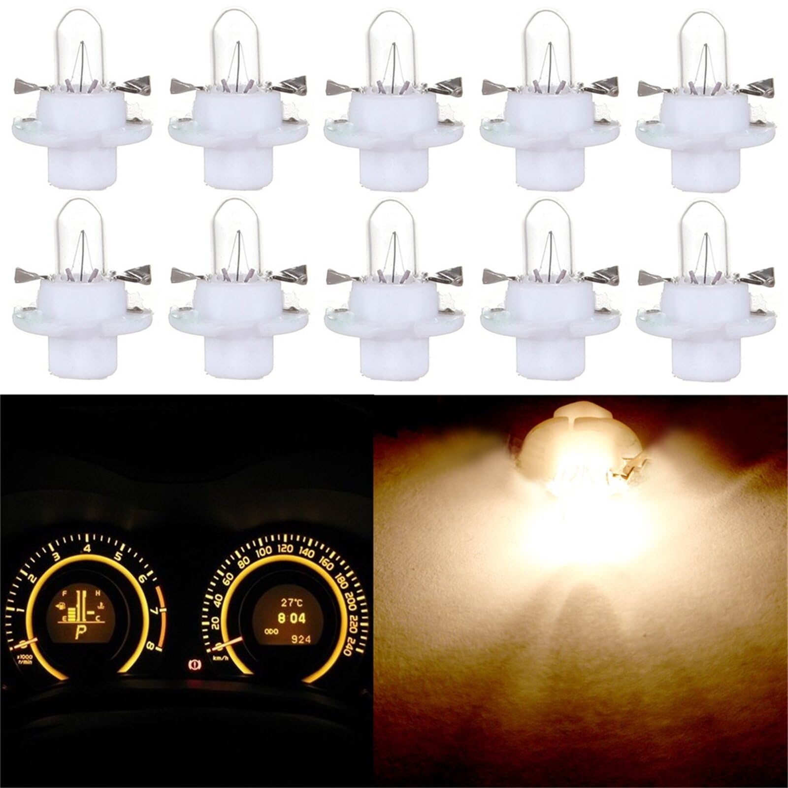 cciyu 10 Pack T5 B8.4D 5050 LED SMD Warm White Replacement fit For Dodge Benz Dashboard Gauge Cluster LED Light Bulbs
