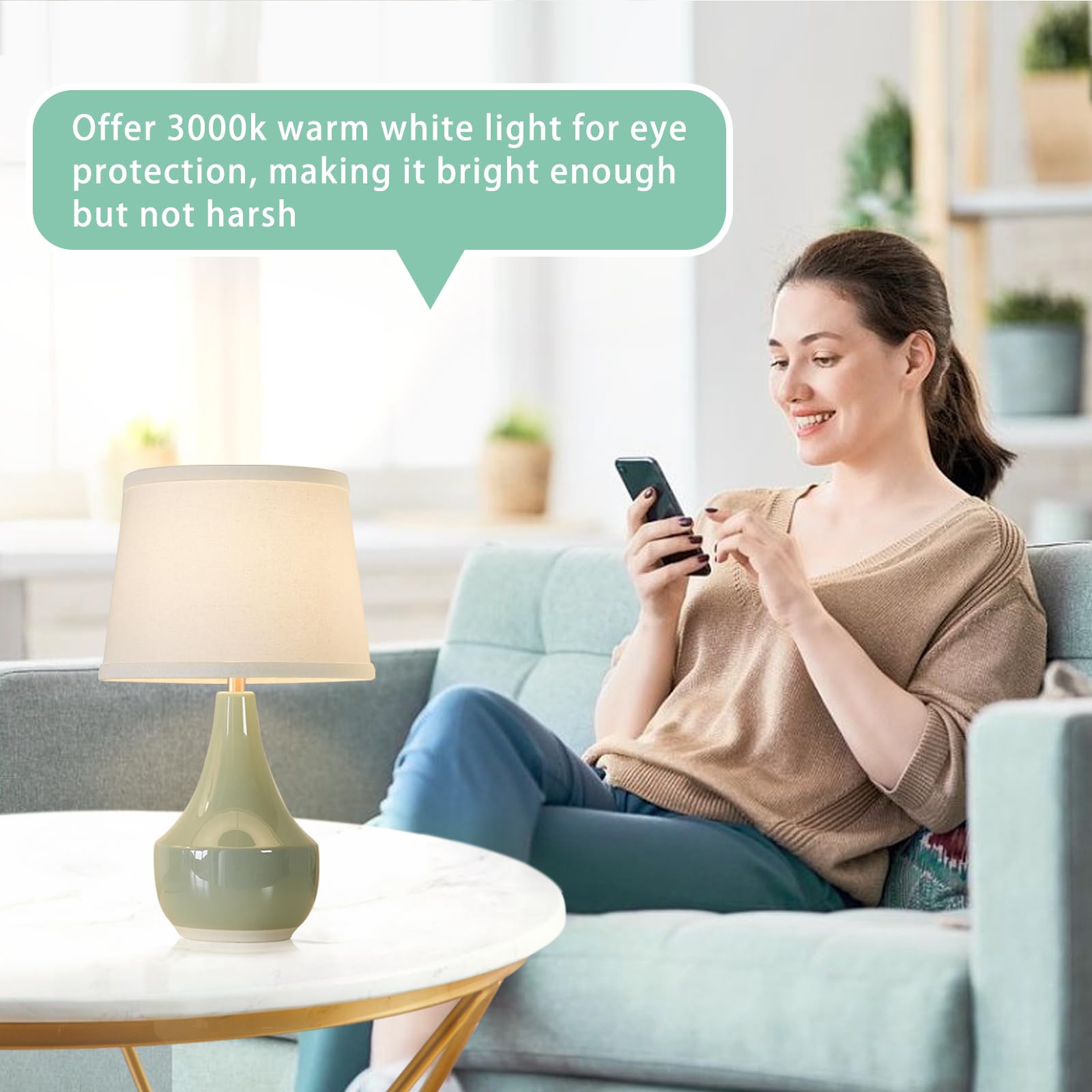 GyroVu Table Lamp Set of 2, 18.63” Ceramic, Sage Green with White Lampshade, Modern Nightstand Lighting for Living Room & Bedroom
