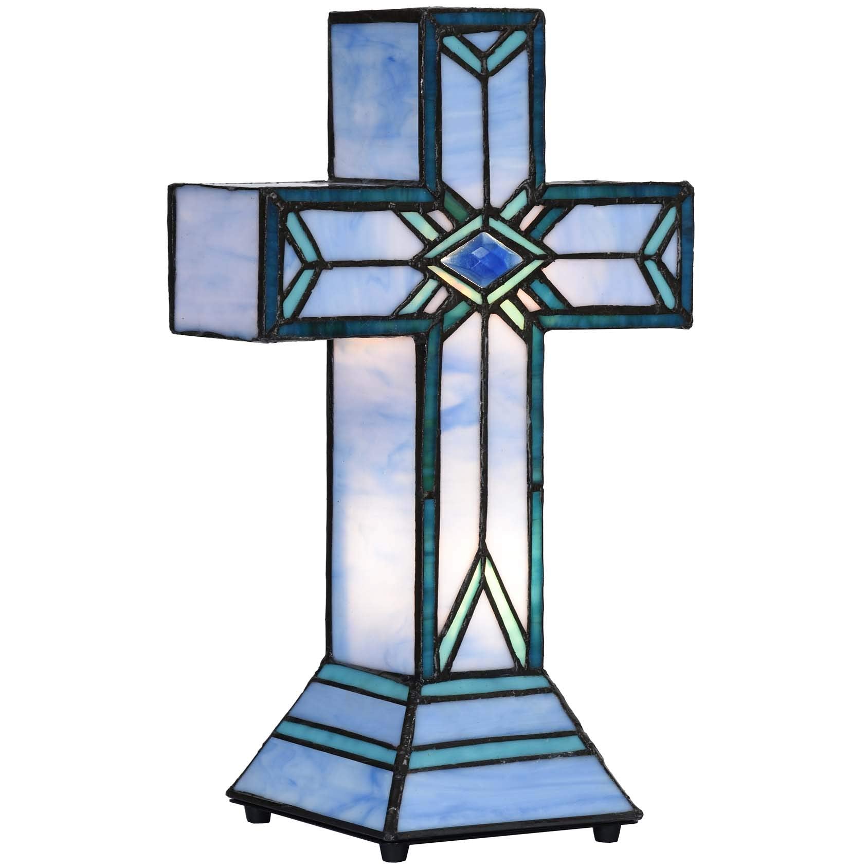 Bieye L10815 Christian Cross Tiffany Style Stained Glass Accent Table Lamp for Home D  cor (Mission)