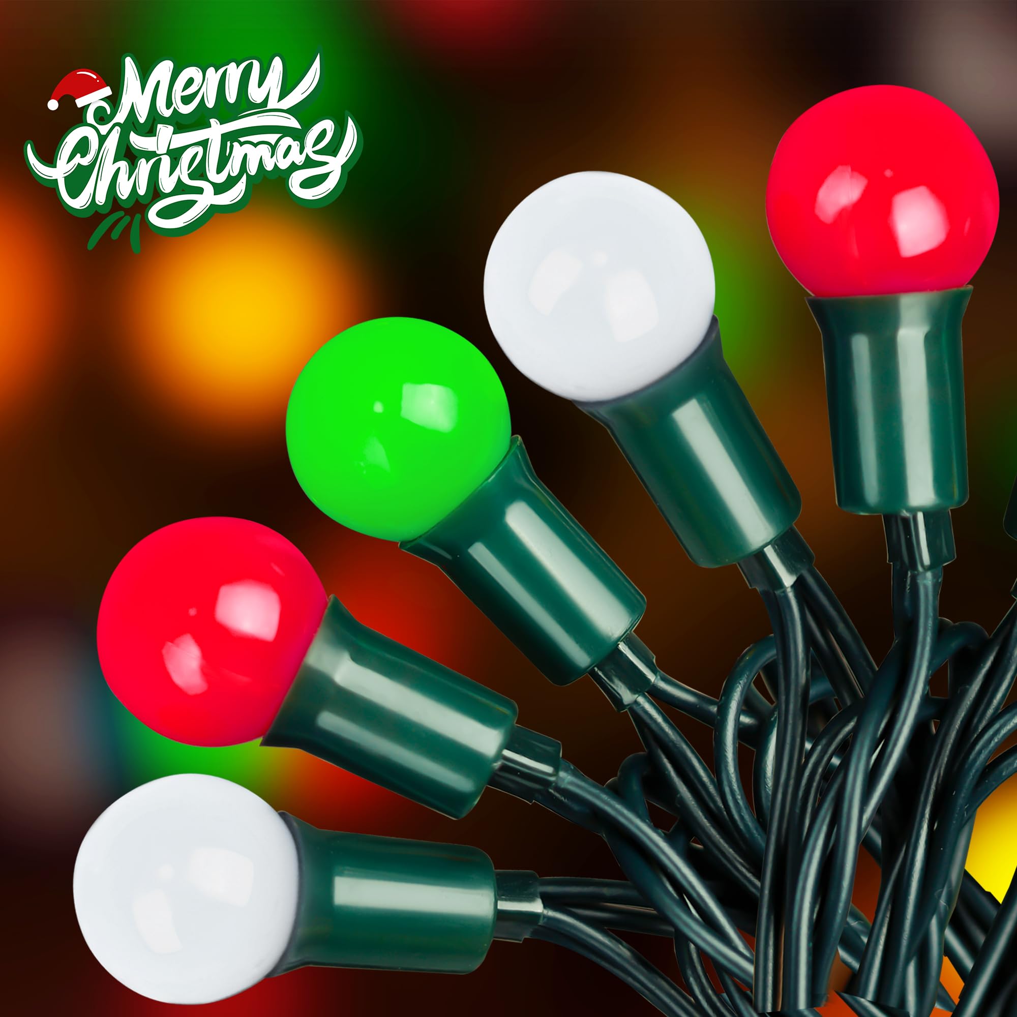 RECESKY 100LED G15 Christmas String Lights - 39ft Globe Fairy Lights with Timing Function, Connectable, 8 Modes Christmas Lighti