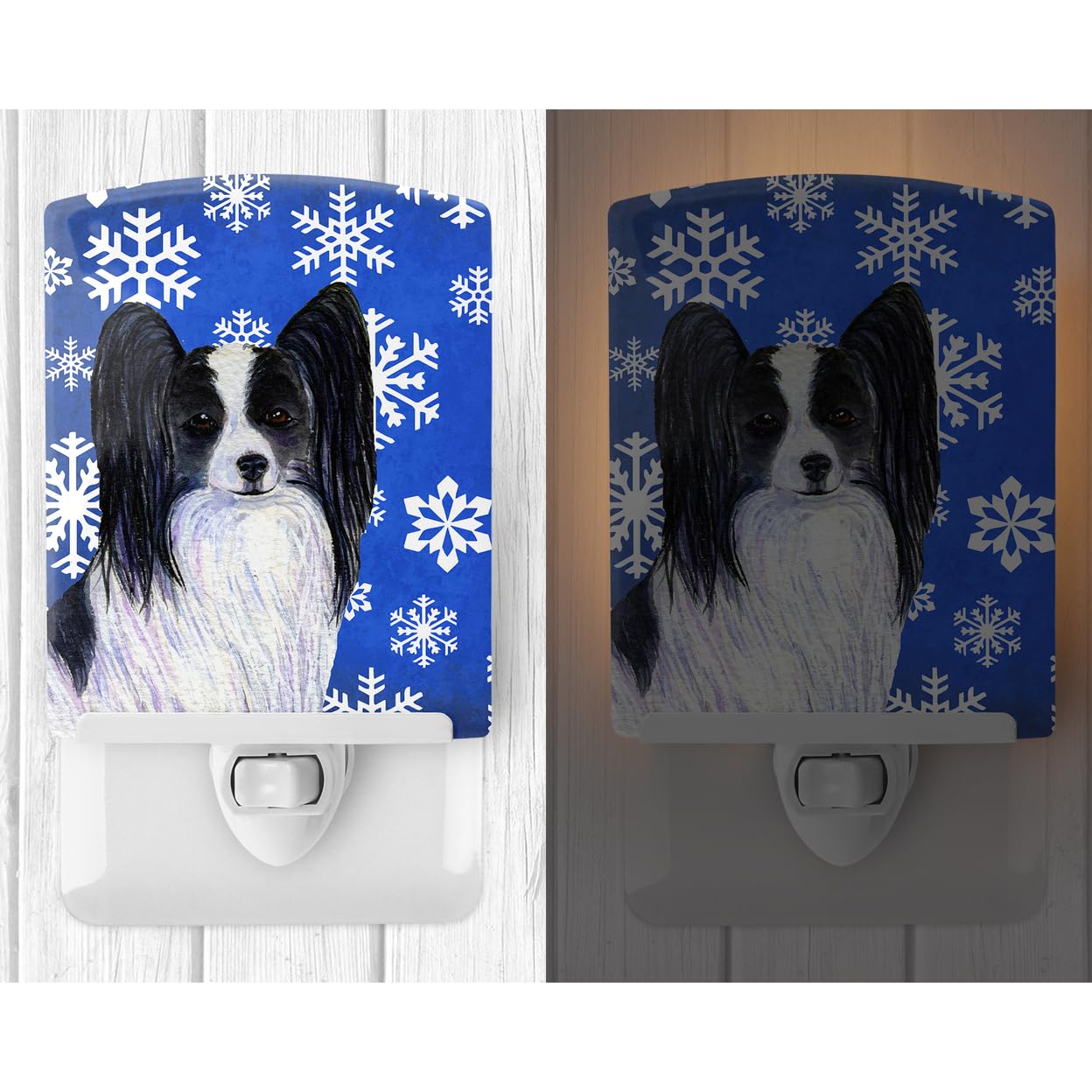 Carolines Treasures Night Light, Ceramic, Papillon Winter Snowflakes, UL-Certified, 6x4x3in, Multicolor, Model SS4643CNL