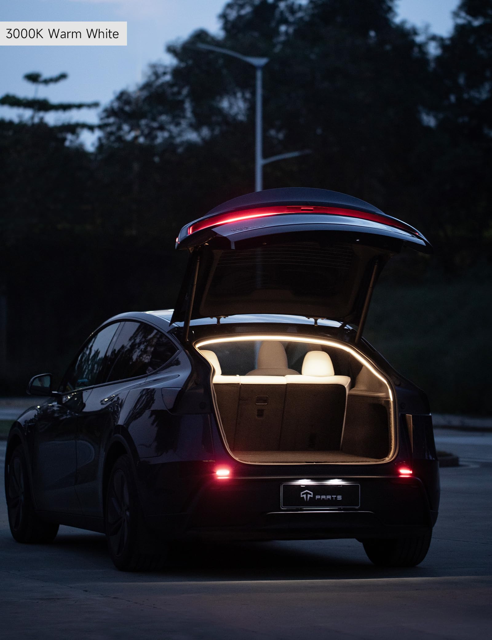 TPARTS Trunk LED Light Strip for Tesla Model Y, Silicone, Dual-Color Switchable, Warm & Cool White, Model TP331-1, Size MY 20-25+
