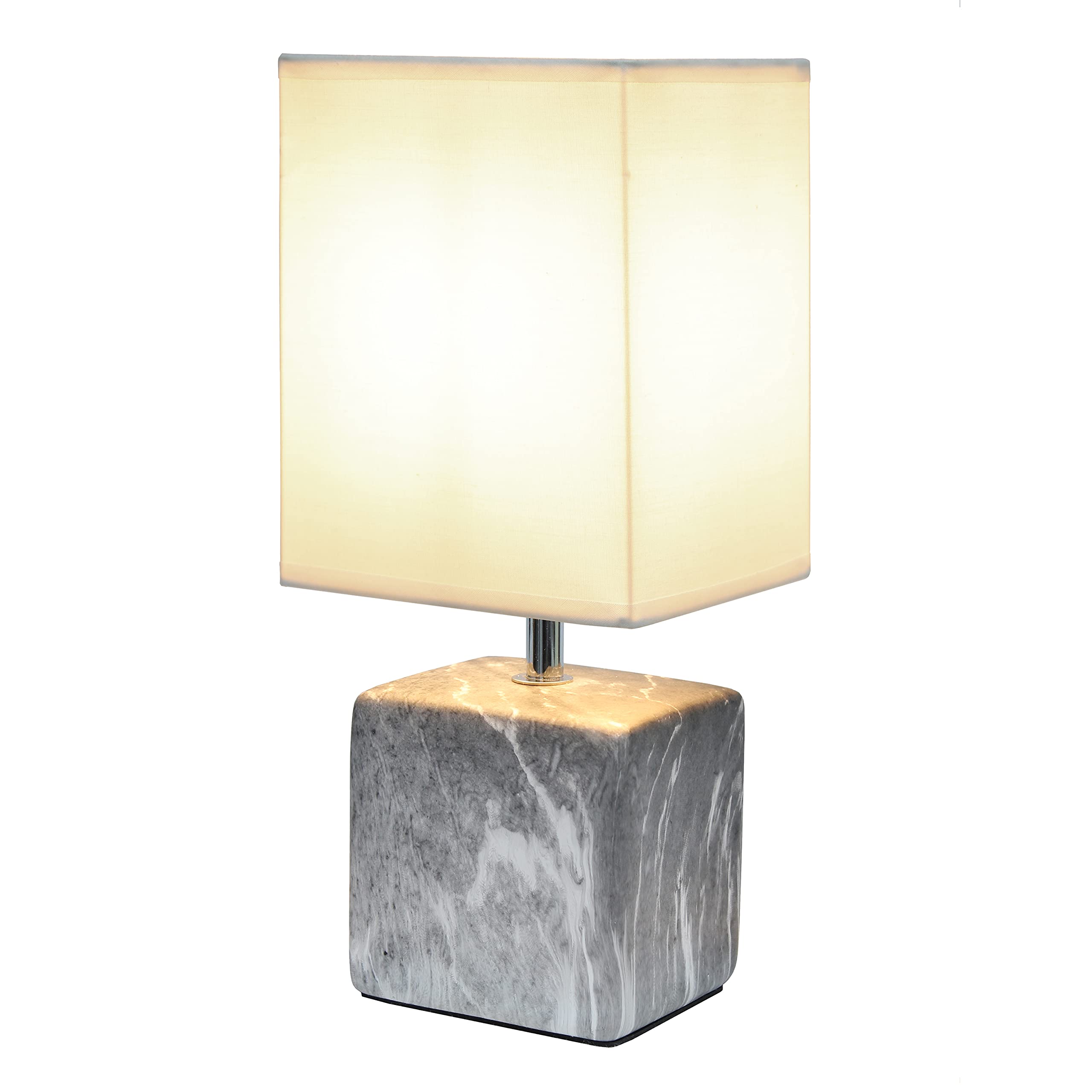Simple Designs LT2071-BAW Mini Table Lamp, Gray Black Marble Ceramic, White Fabric Shade, 1 Count