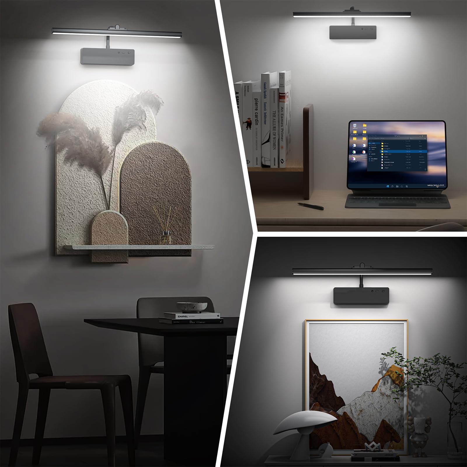 Picture Light  15.35Inch Wireless Picture Lights For Wall Rechargeable  5400Mah Battery Wall Light With Remote  3 Color Art Lighting For discomfort-reducingtings With Timer And Dimmable Artwork Display (Black-2Pcs)