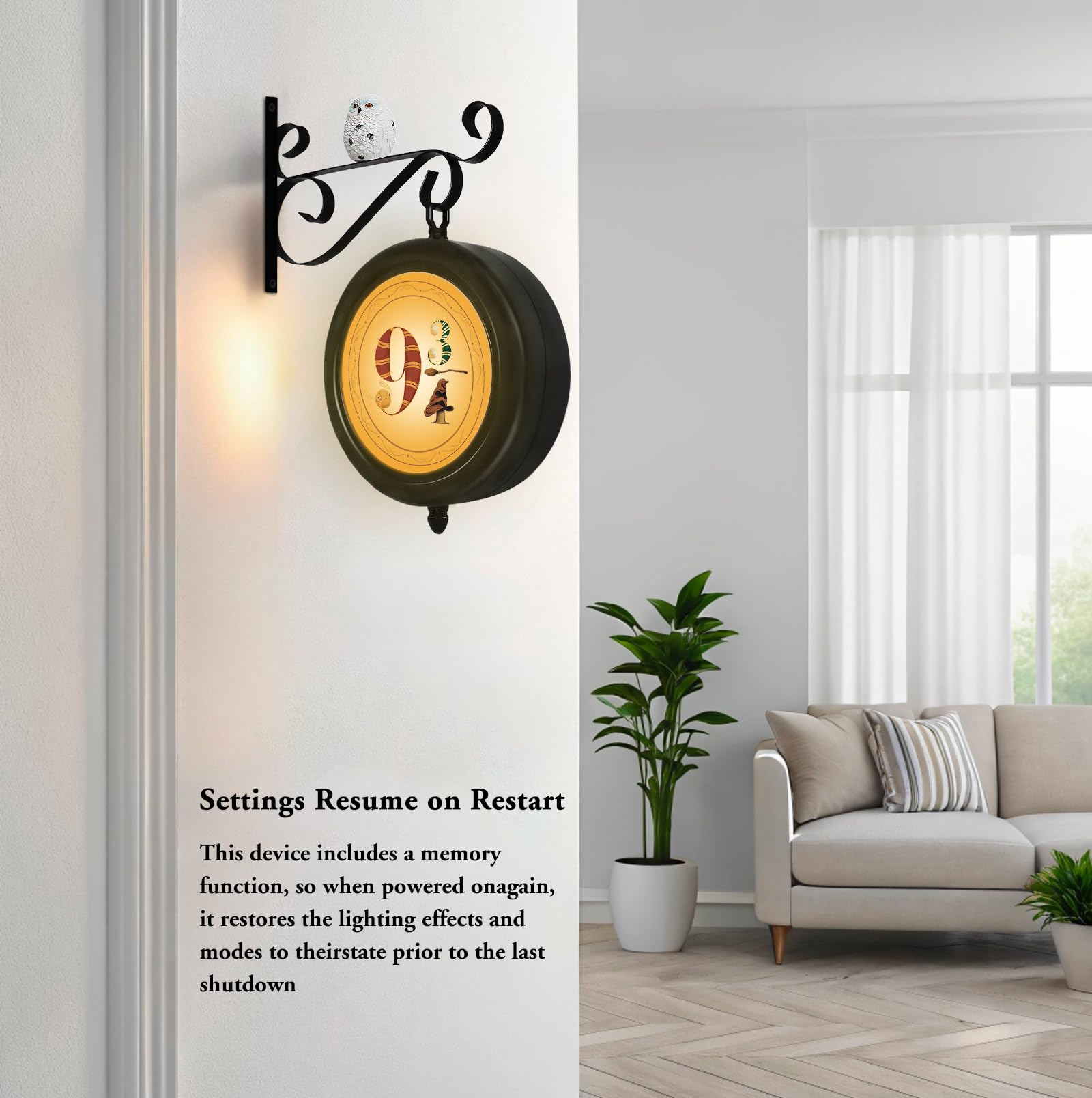 Harry Decorations Night Lights: Platform 9 3/4 Sign Double-Sided RGB Lighting - Wizard LED Lamp Decor - USB-C Rechargeable - Pot