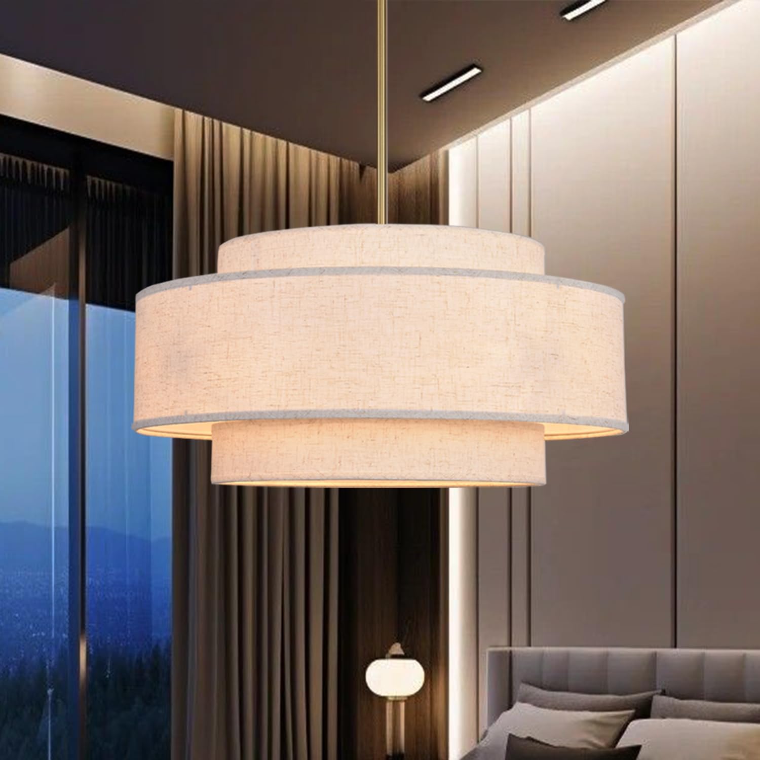 Guang Shuo 19.7 Golden Drum Chandelier 3-Layer Boho Dining Room Light Fixture 4-Light Large Farmhouse Modern Chandelier for Dini
