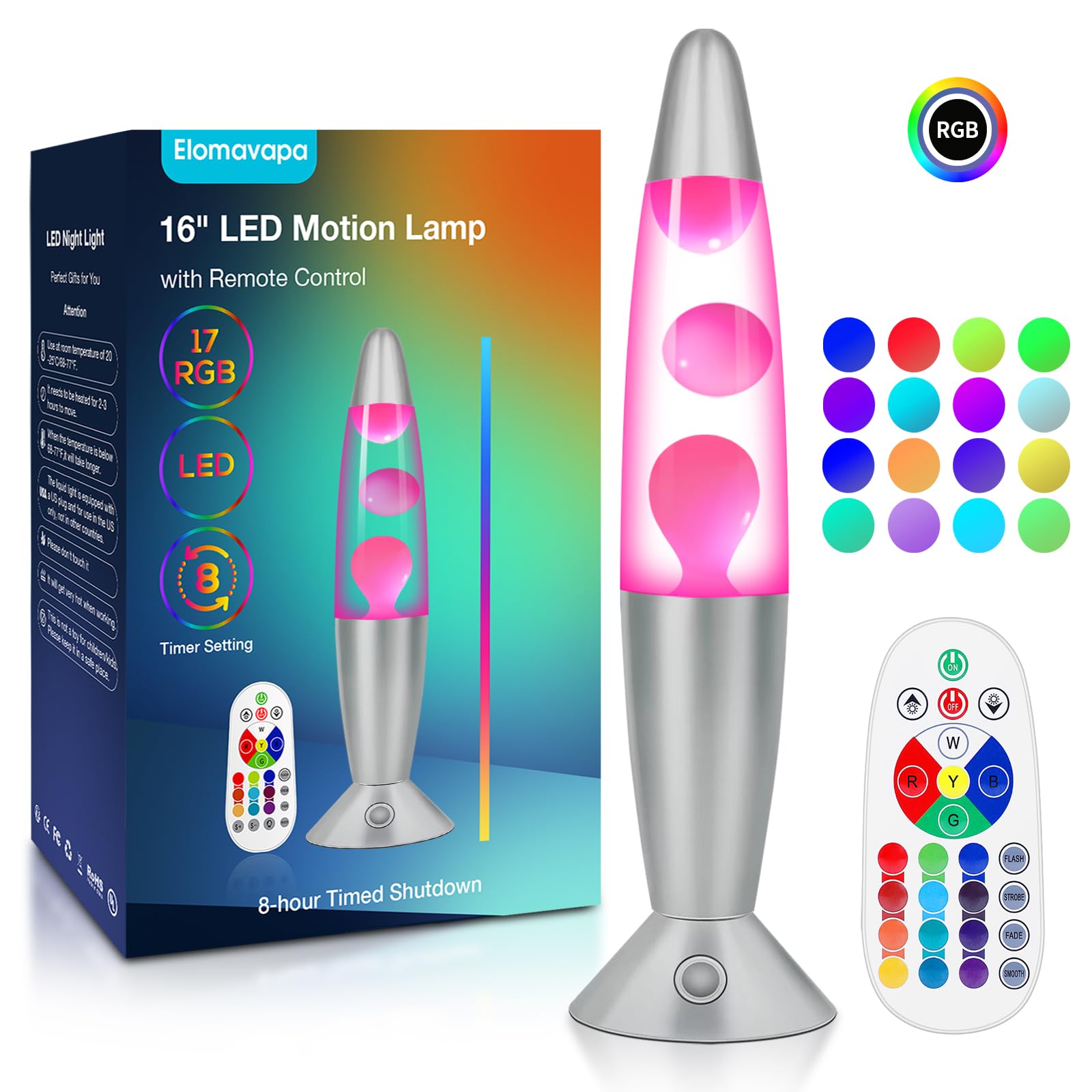 17 Colors Changing Liquid Motion Lamp With Remote: 16 Inch Pink Led Night Light For Kids mature-themeds - Relaxing Table Lamp For Bedroom Office - Glitter Mood Lighting For Home Decor Christmas Decorations