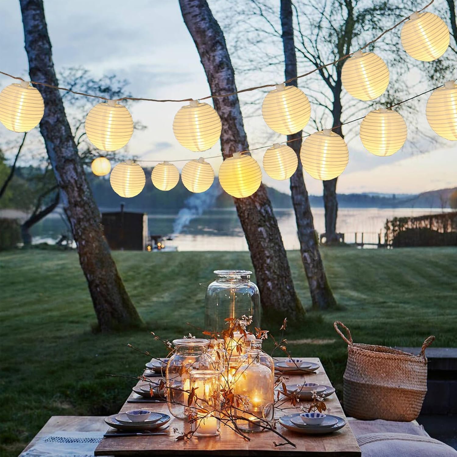 Vigdur Solar Lantern String Lights - Waterproof Outdoor Patio Lights, 6.6FT, White, Model 4219740