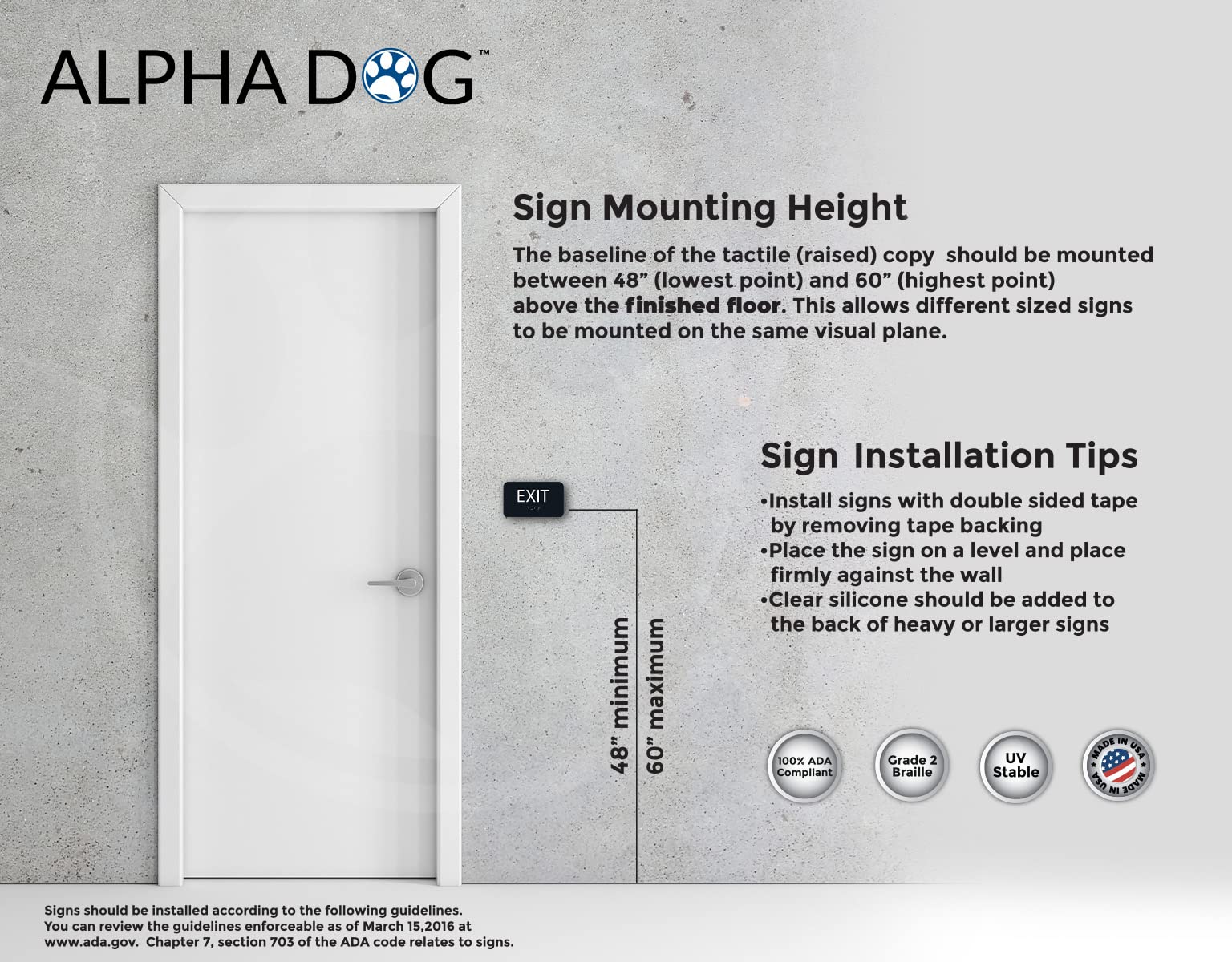Alpha Dog Ada Signs Braille Exit Sign 3X5 Inch Ada Compliant Indoor Outdoor Business Easy Install Usa Made (Black)