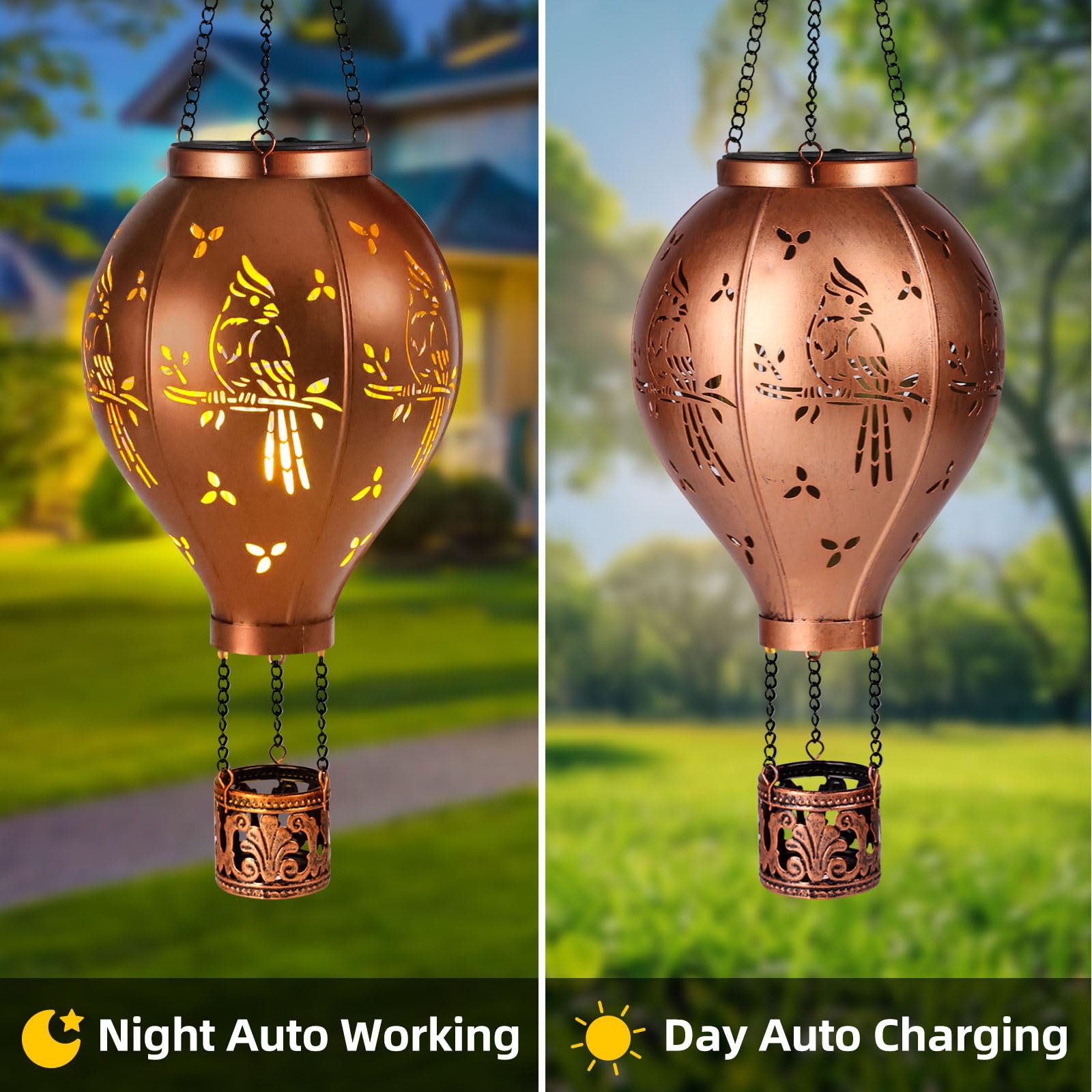Solar Lanterns Outdoor Waterproof Cardinal Hot Air Balloon Metal Hanging Led Lantern Decoration Garden,Patio,Yard,Porch For Chri