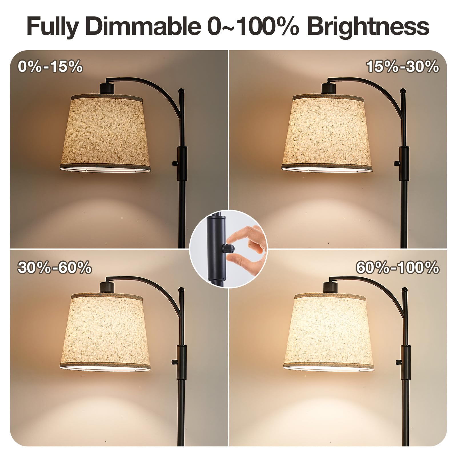 AIDENOEY Floor Lamp, Fully Dimmable, Black Metal, Rotary Switch, Beige Linen Shade, 9W LED Bulb Included, Model HYZC020-1