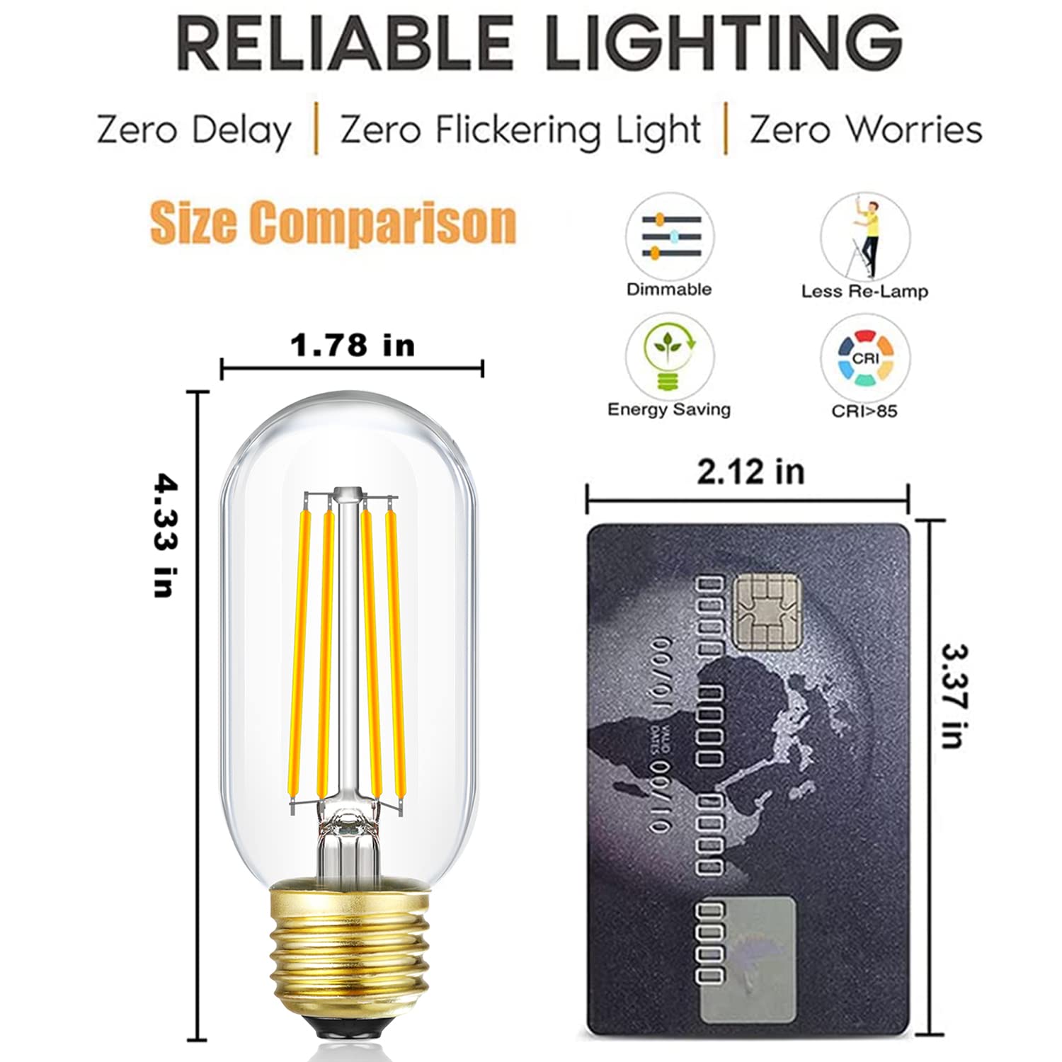 LVYE Dimmable LED Edison Light Bulbs, 8W (100W Equivalent), 3000K Soft White, Clear Glass, 800LM, 6-Pack