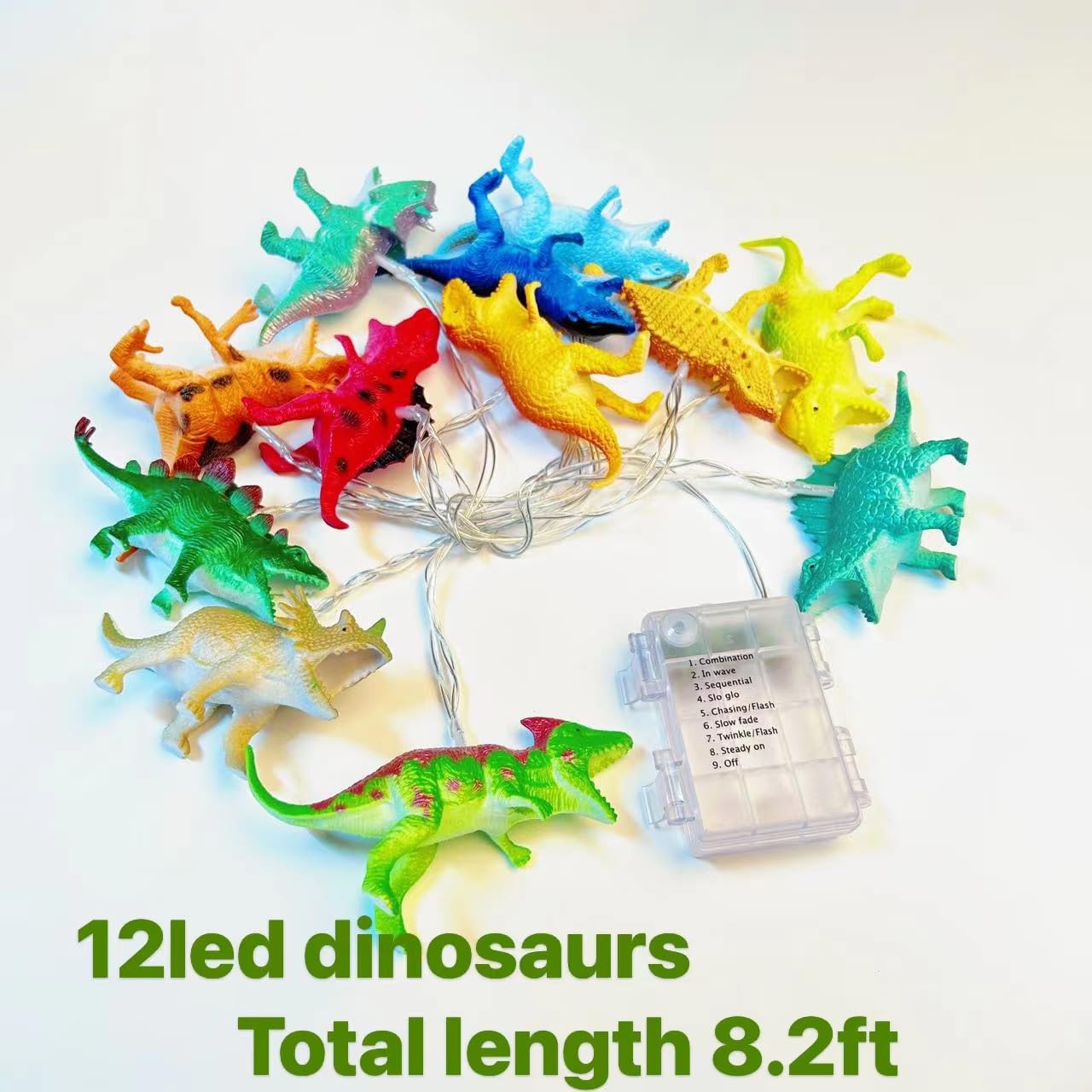 Hoolight Dinosaur String Lights - 12 LED Battery Operated Decor - 8 Modes for Kids' Room, Christmas Party, Bedroom, Nursery, Model TZDS123