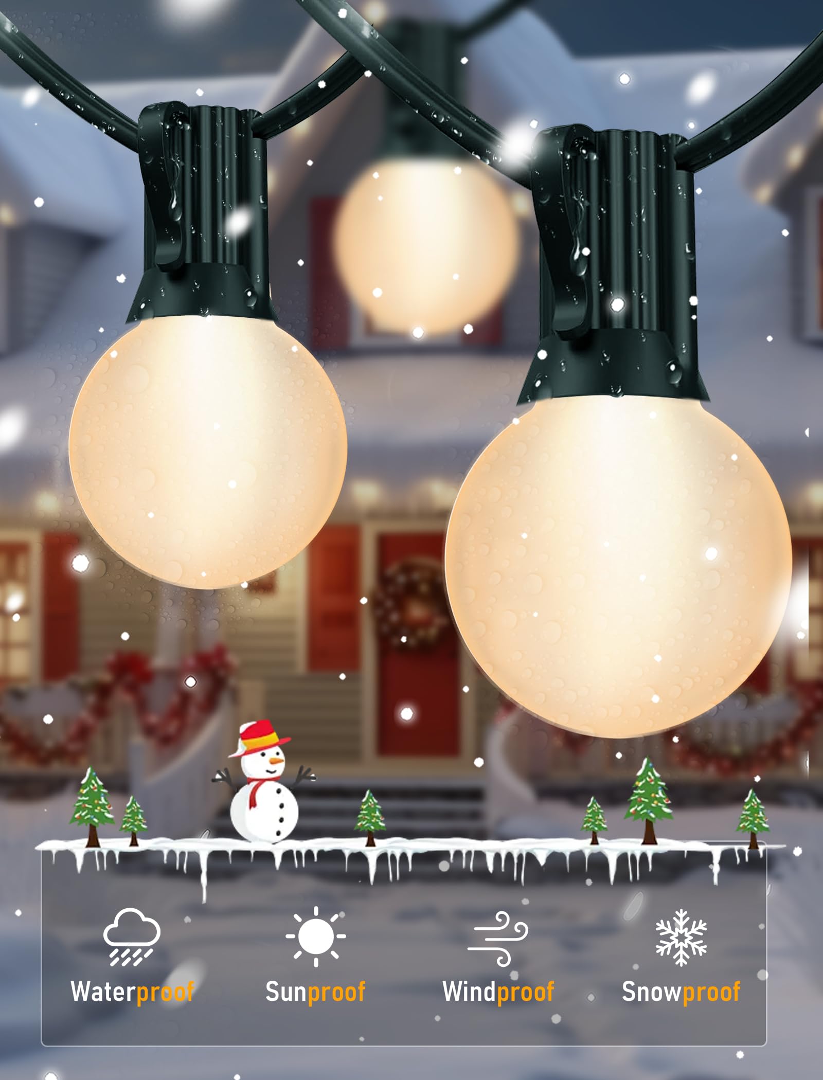 GOOTHY G40 Frosted White Globe Christmas Lights, 25FT Outdoor String Lights with 27 Bulbs, Green Wire