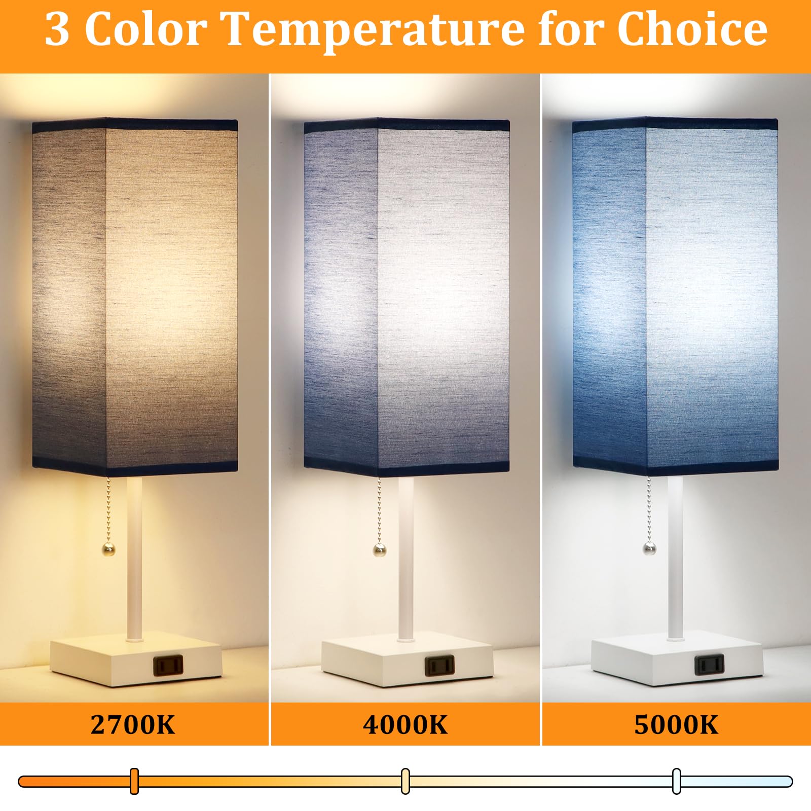 Dott Arts Table Lamp Set of 2, 18" White-Blue Plastic Lamps with AC Outlets and Pull Chain for Bedroom and Living Room Decor